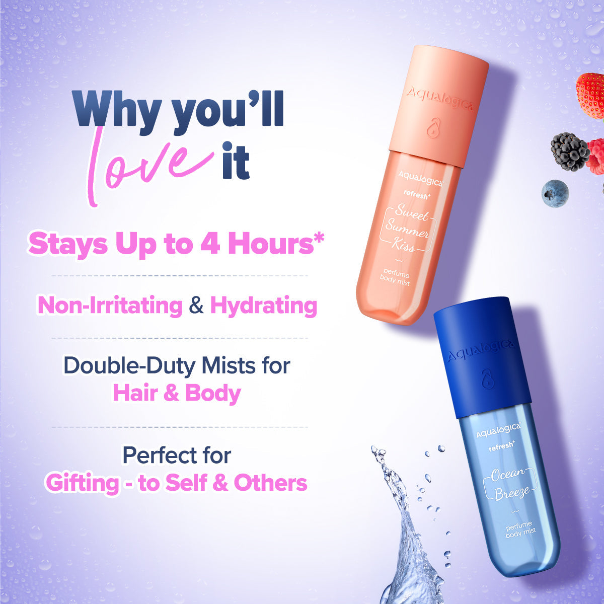 Aqualogica Refresh+ Sea Breeze & Sweet Berry Body Mist Duo