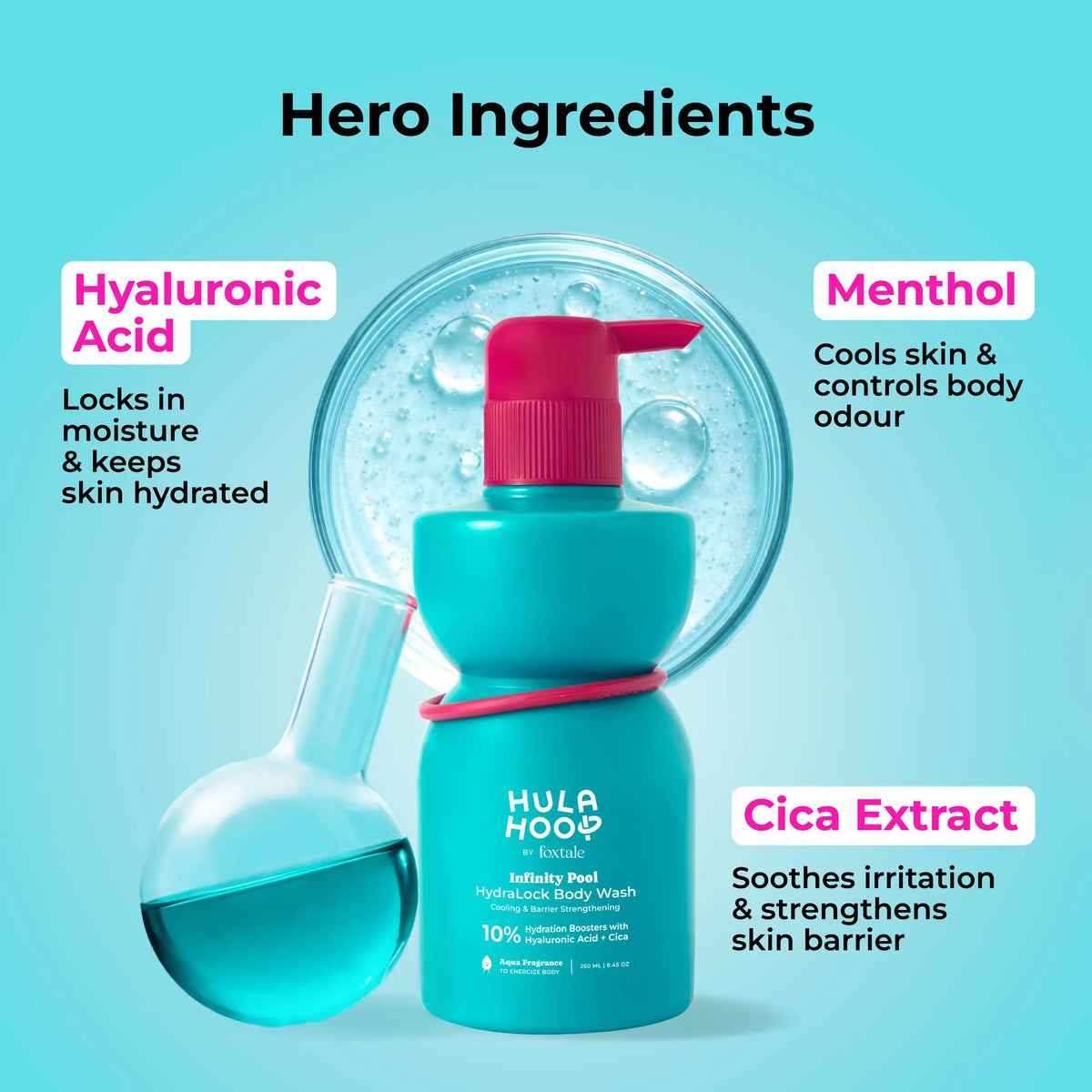 Foxtale Hula Hoop HydraLock Body Wash with Hyaluronic Acid & Cica + Hula Hoop 2% Salicylic Acid Exfoliating Body Wash Combo