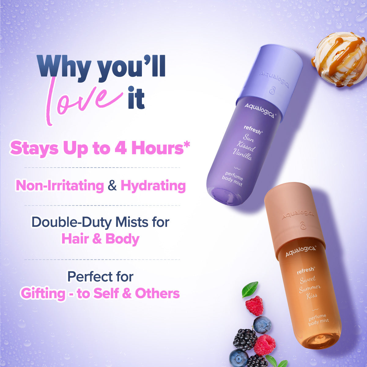 Aqualogica Refresh+ Sweet Vanilla & Sensual Strawberry Body Mist Duo