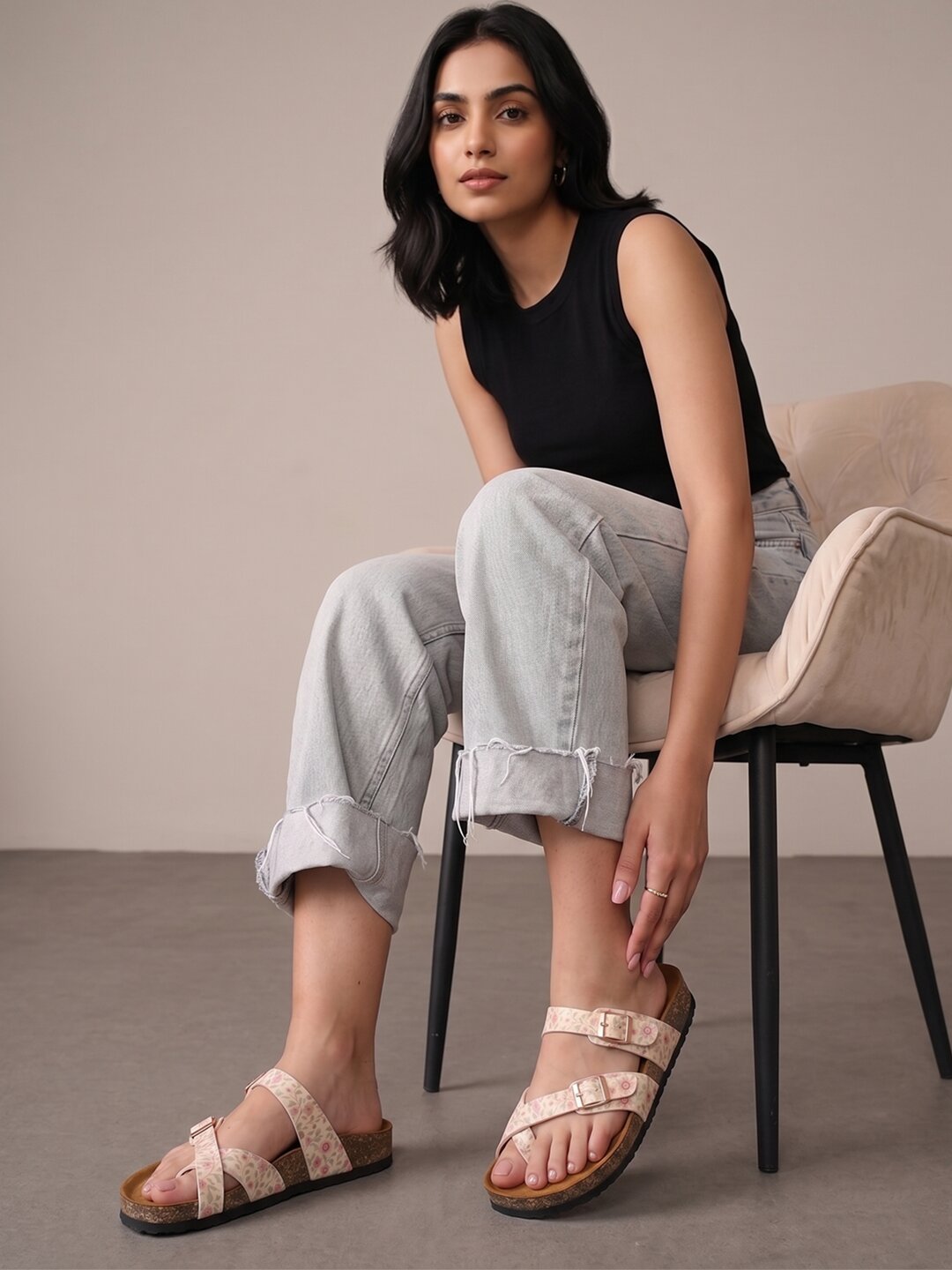 LYDC London - Women's Sanganeri Print Fashion Sandals - Soho - Beige