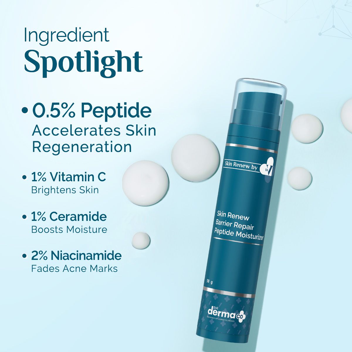 Derma Co X Dr V Skin Renew Barrier Repair Peptide Moisturizer with Peptide & Vitamin C - 50g