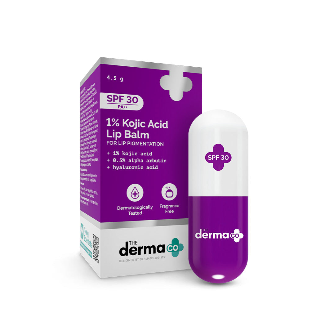 Derma Co 1% Kojic Acid Lip Balm with Alpha Arbutin & Hyaluronic Acid, SPF 30 PA++