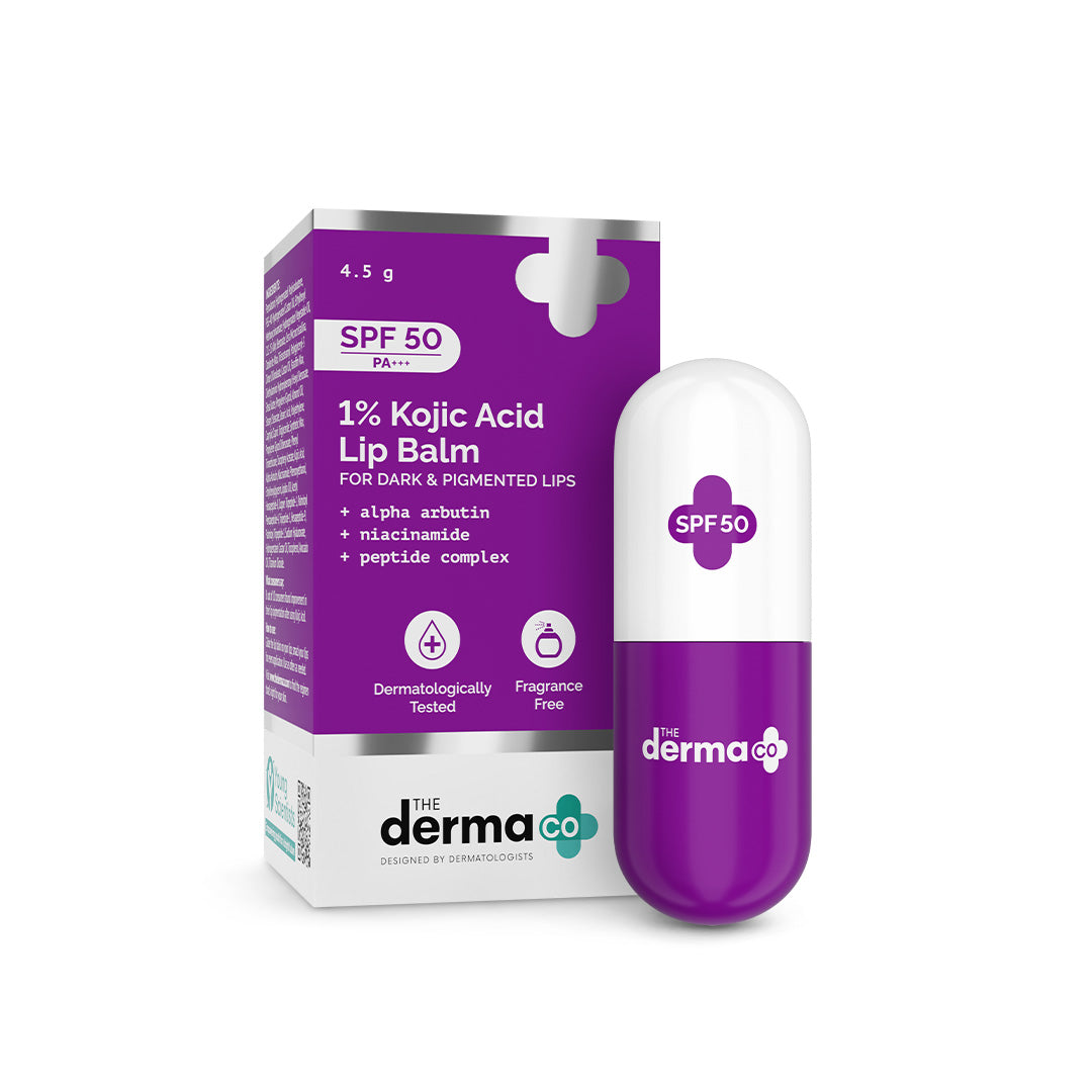 Derma Co 1% Kojic Acid Lip Balm with Alpha Arbutin & Hyaluronic Acid, SPF 50