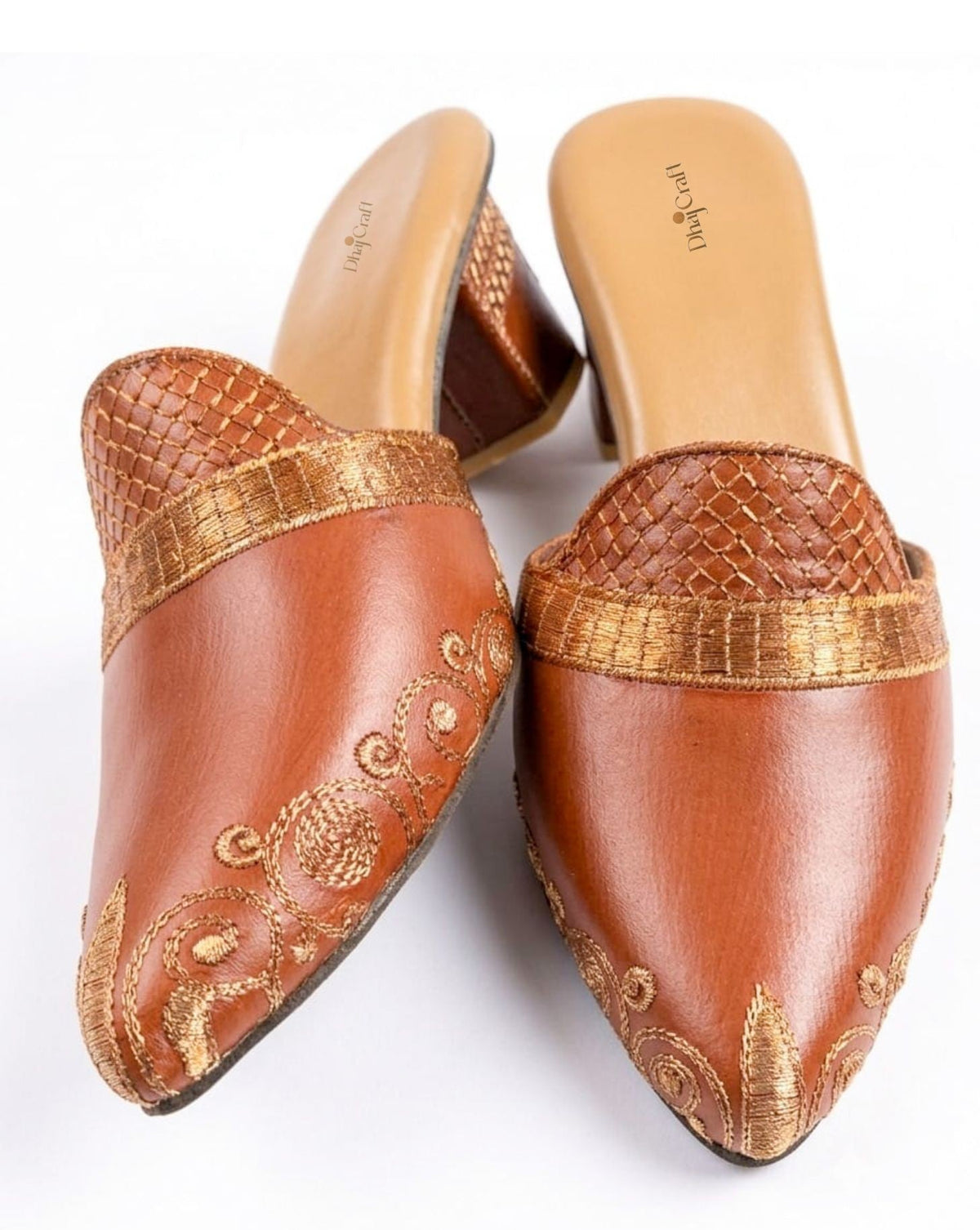 Dhajcraft Embroidered Leather Block Heels sandal