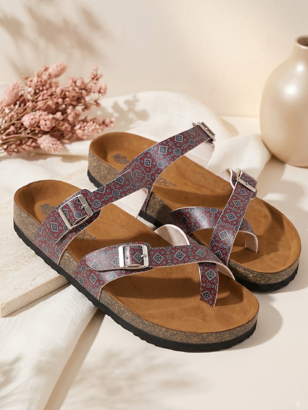LYDC London - Women's Ajrak Print Fashion Sandals - Soho - Maroon