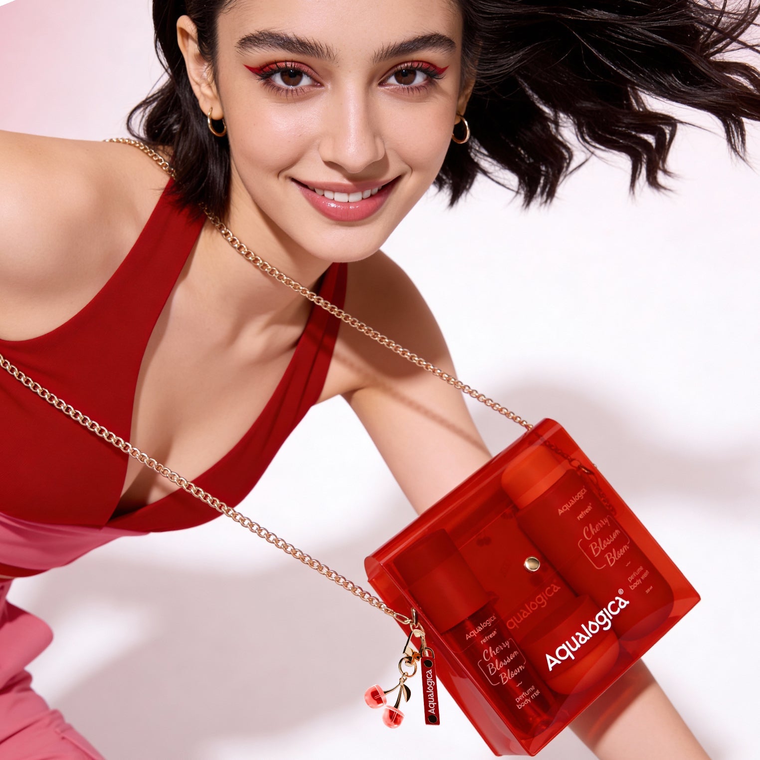 Aqualogica Refresh+ Cherry Blossom Bloom - Hot Girl Essentials Gift Set With Sling Bag & Charms