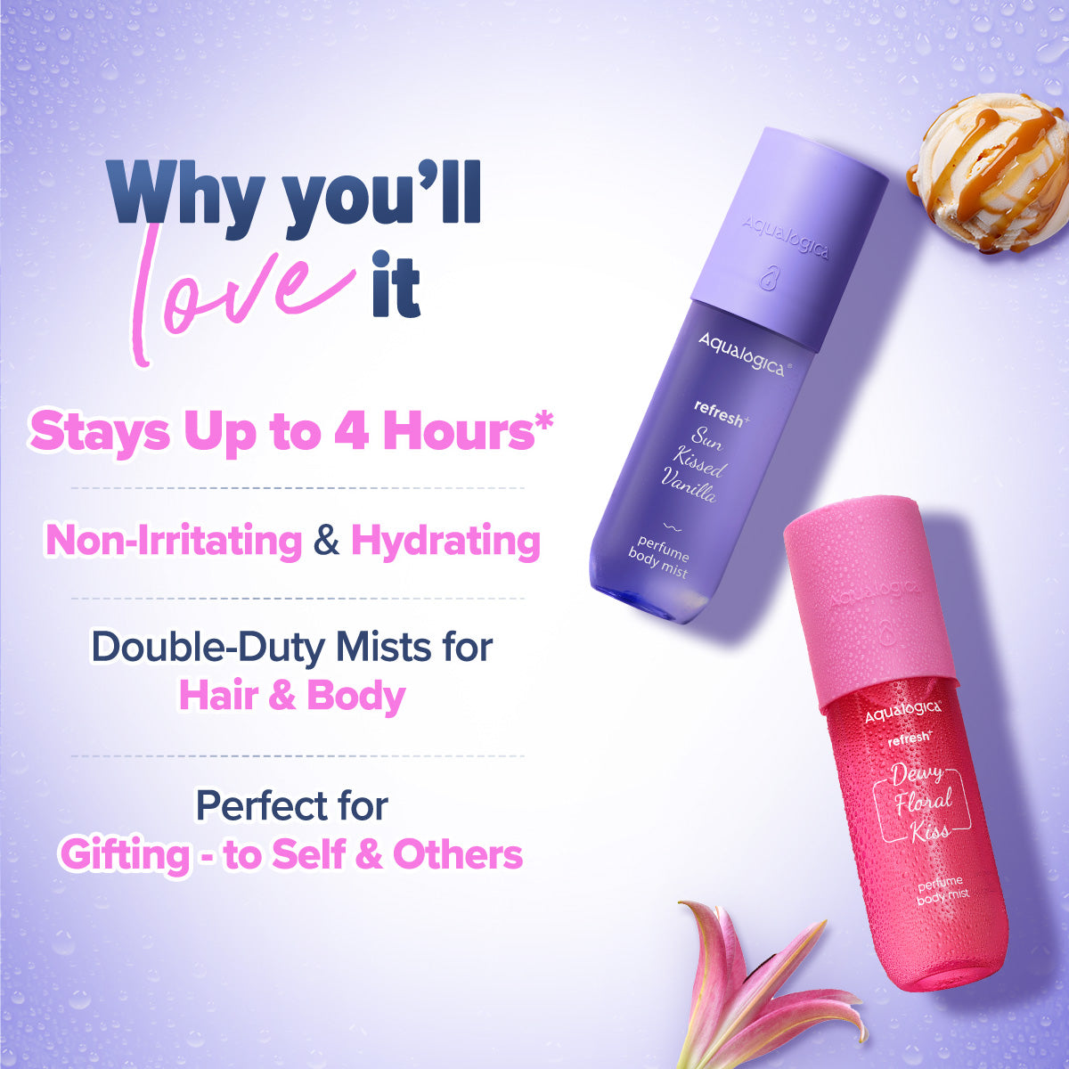Aqualogica Refresh+ Vanilla & Floral Body Mist Duo - 150ml