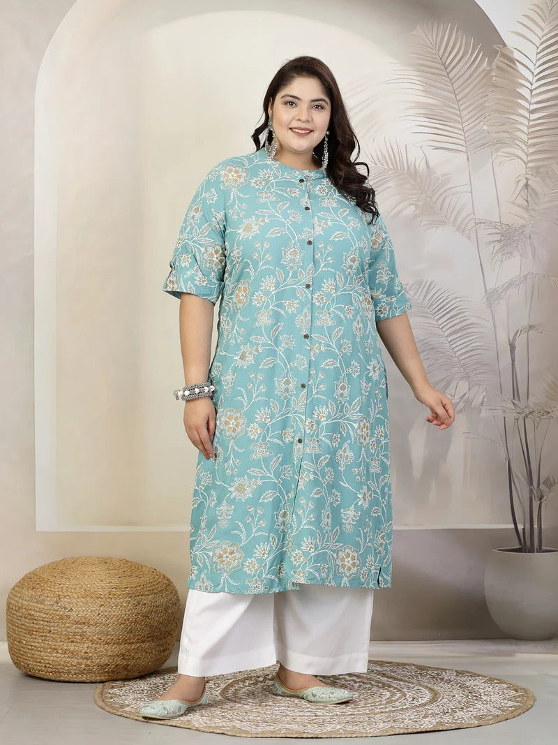Stylum Plus Size Women Floral Print Rayon A-Line Kurta