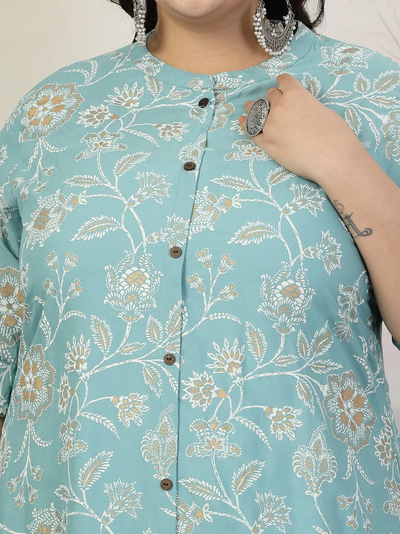 Stylum Plus Size Women Floral Print Rayon A-Line Kurta