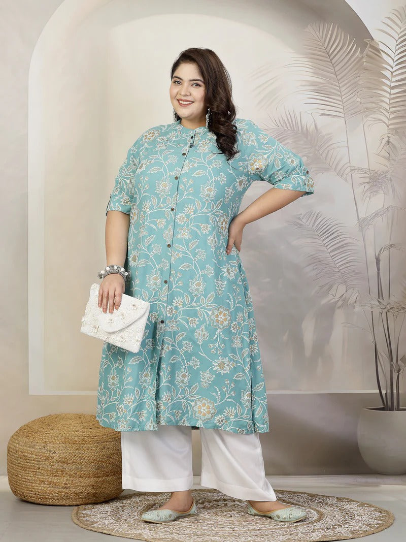 Stylum Plus Size Women Floral Print Rayon A-Line Kurta