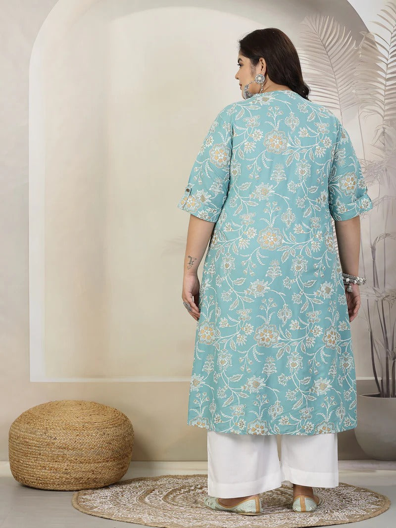 Stylum Plus Size Women Floral Print Rayon A-Line Kurta
