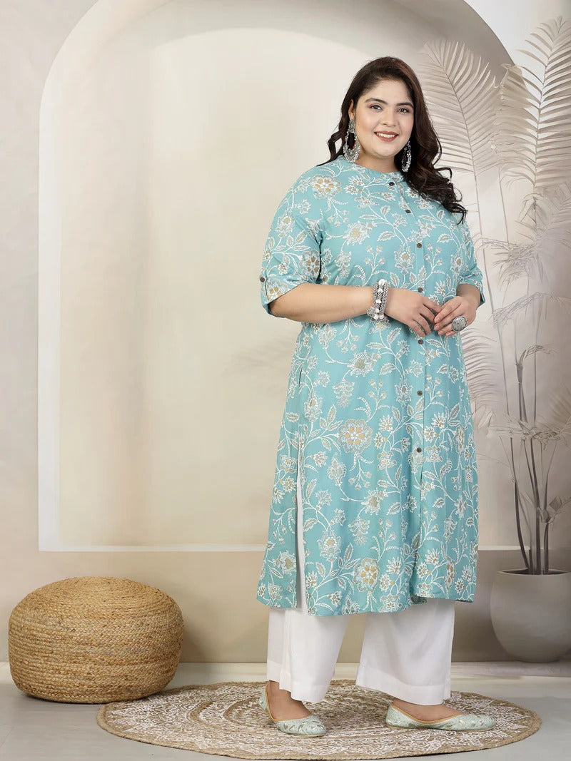 Stylum Plus Size Women Floral Print Rayon A-Line Kurta