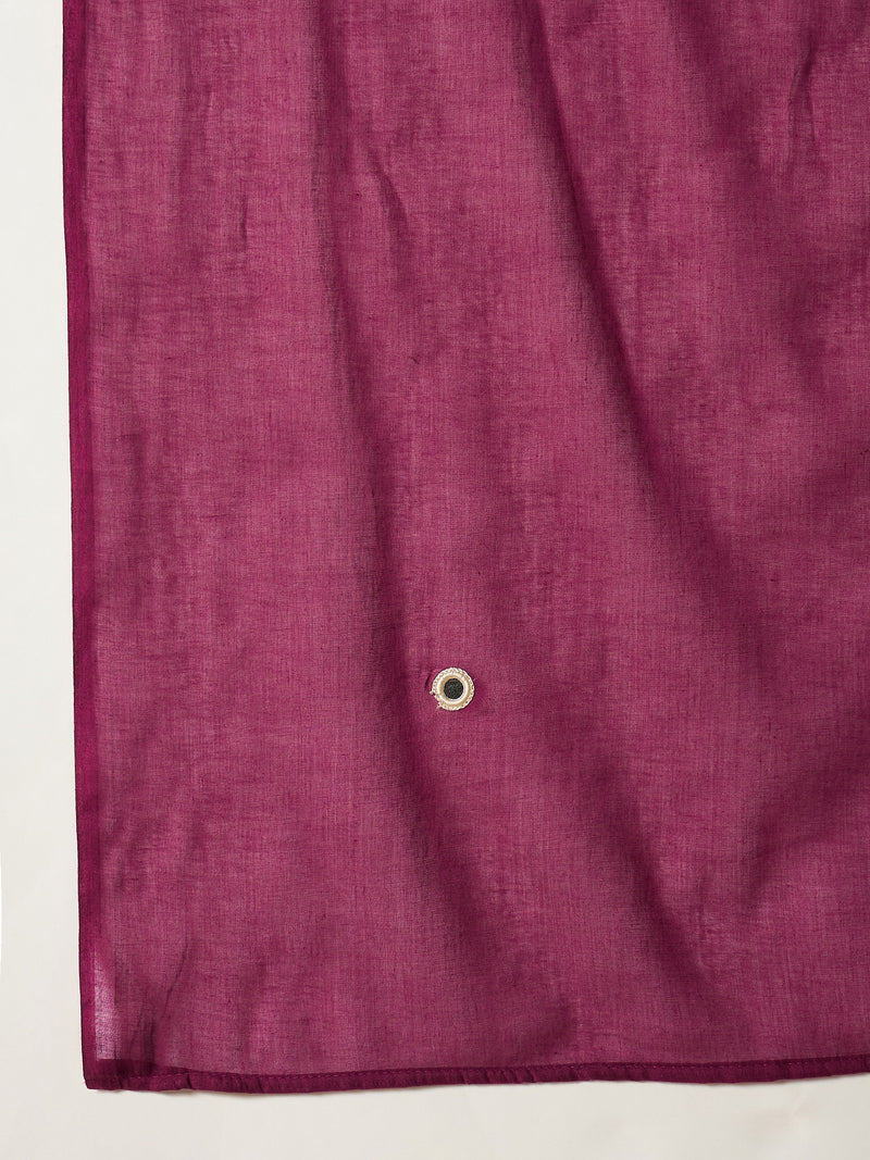 Stylum Women's Magenta Solid & Embroidered Cotton Flex Straight Kurta Palazzo Dupatta Set