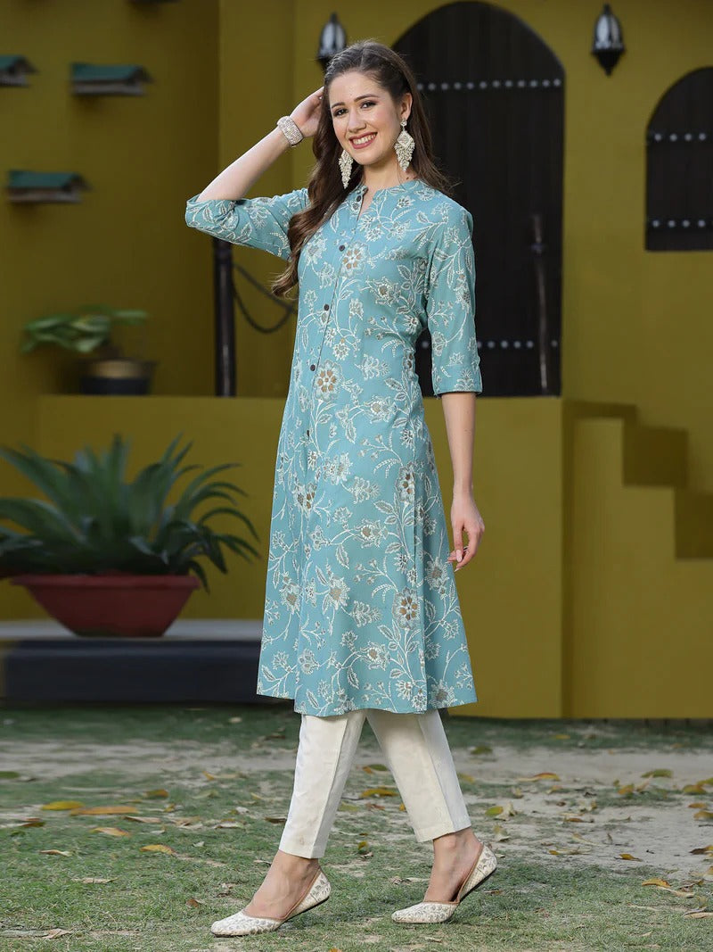 Stylum Women Blue Floral Printed Pastels Kurta