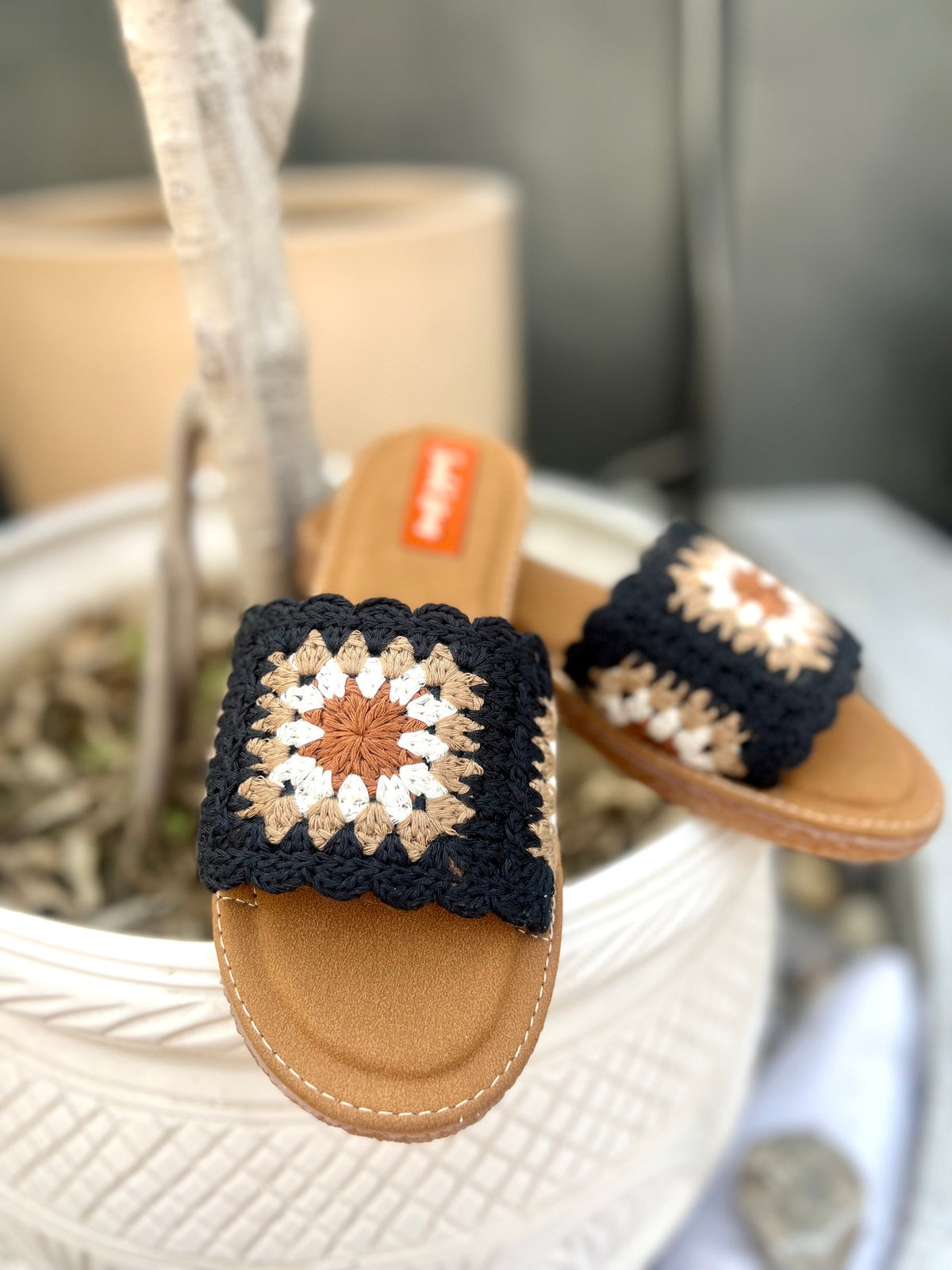 Sandal Stories Noor Crochet Comfort Flats - Midnight Black Beige