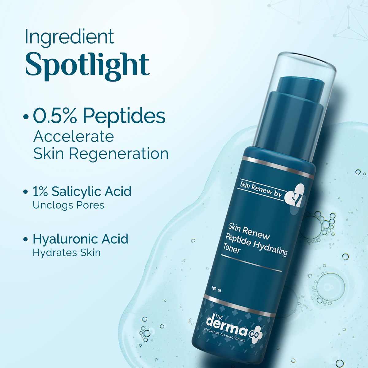Derma Co X Dr V Skin Renew Peptide Hydrating Toner with Peptide & Hyaluronic Acid - 100ml