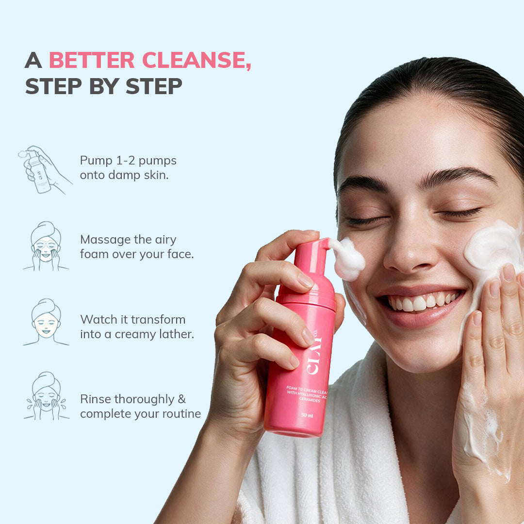 Clayco Foam-to-Cream Cleanser with Hyaluronic Acid & Ceramides - 50ml