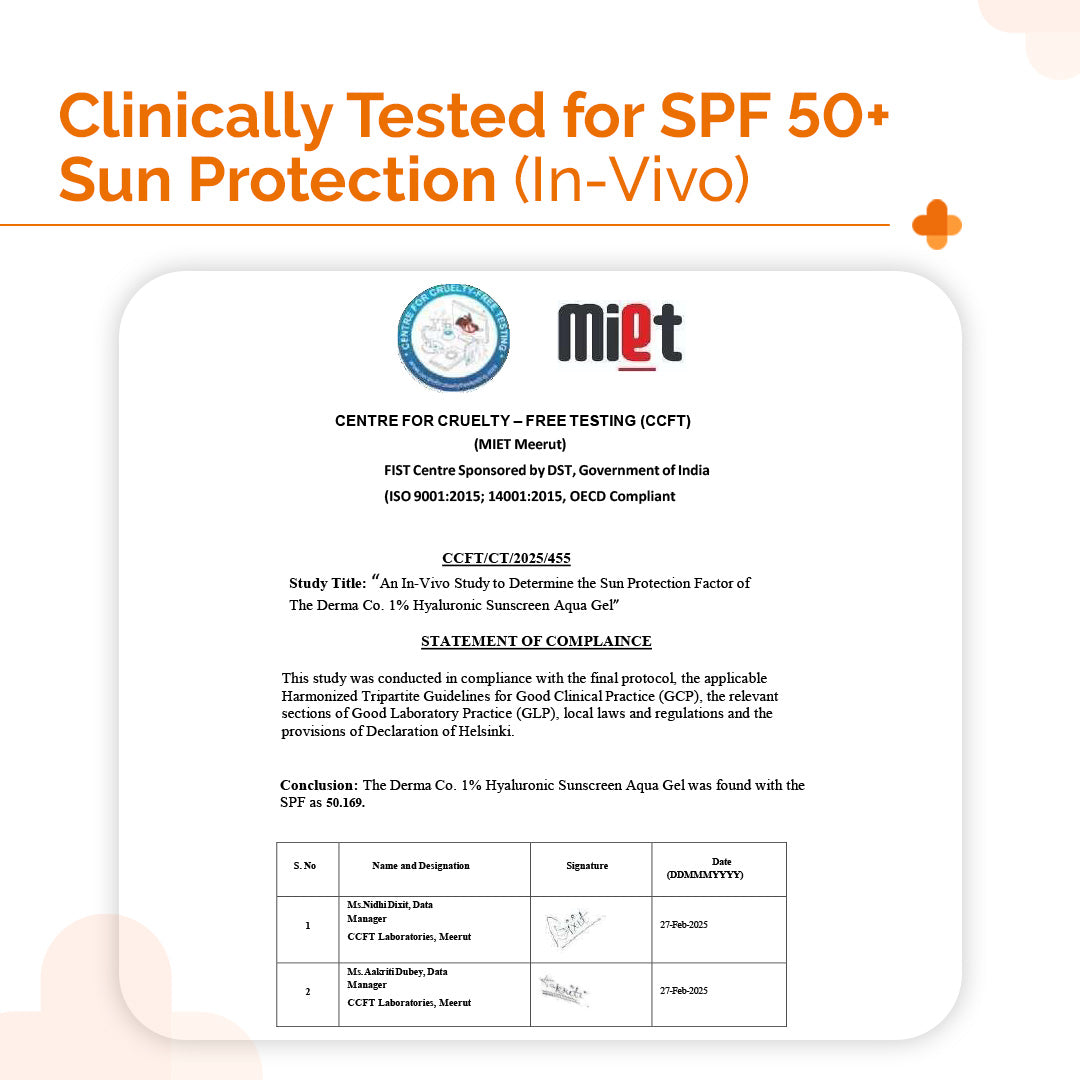 Derma Co 1% Hyaluronic Sunscreen Aqua Gel In Vivo Tested with SPF 50 & PA++++