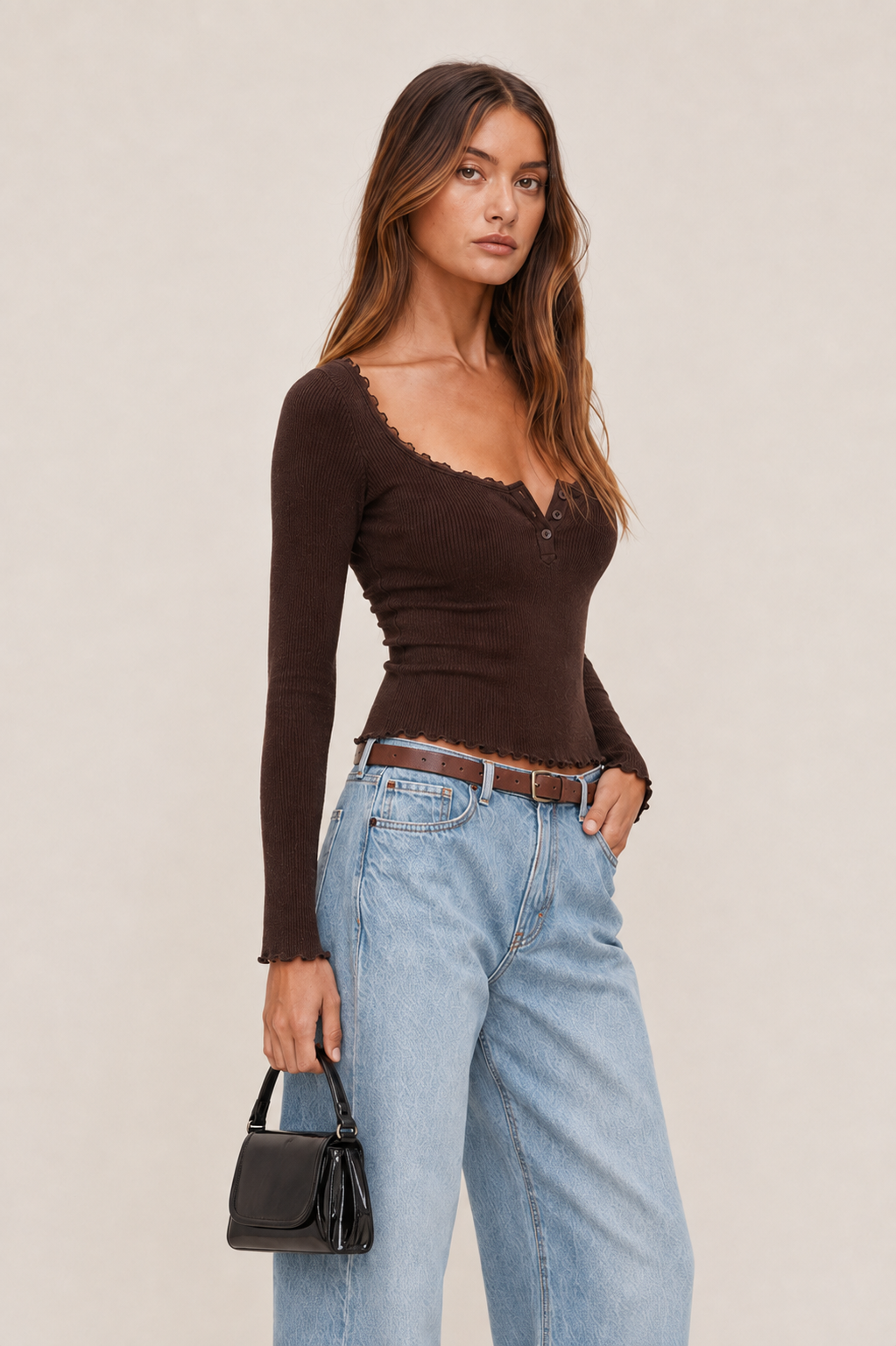 Mywishbag Polo Lace Trim Rib Top - Polyester Blend