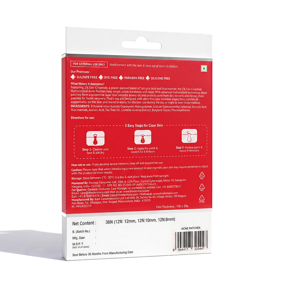 Derma Co 2% Sali-Cinamide Hydrocolloid Acne Patches - 36 Patches