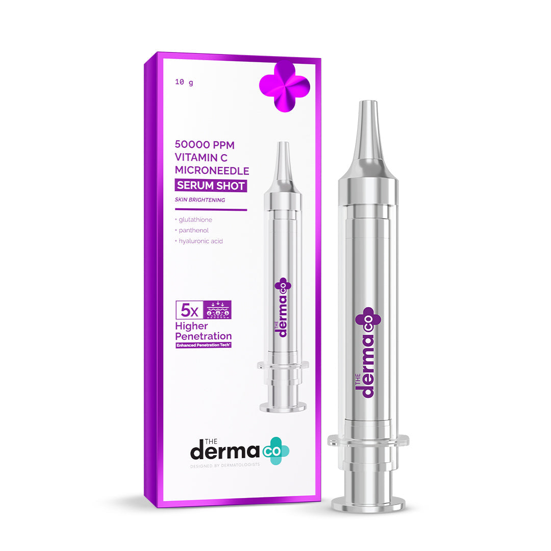 Derma Co 50000 PPM Vitamin C Microneedle Serum Shot with Glutathione, Panthenol & Hyaluronic Acid - 10g