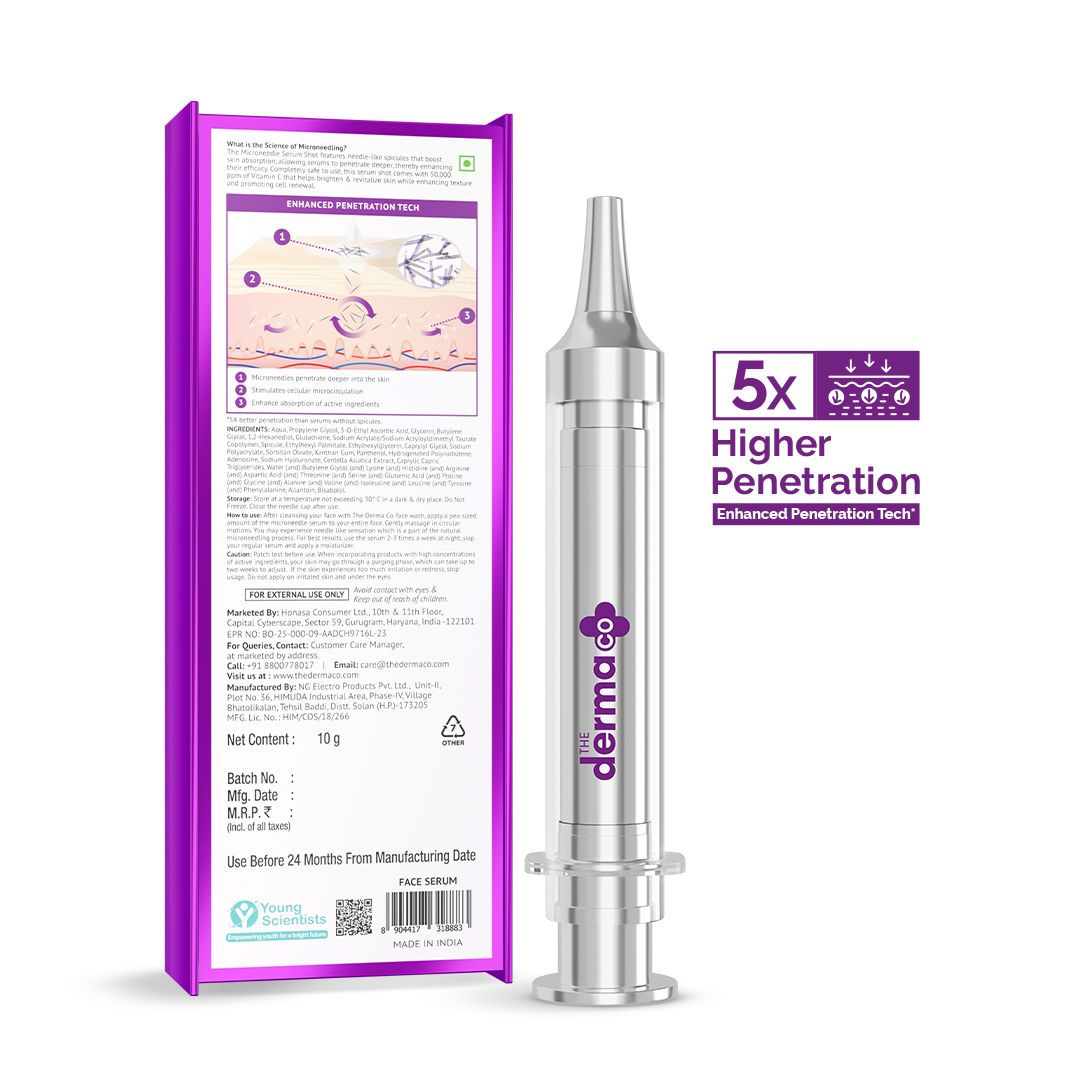 Derma Co 50000 PPM Vitamin C Microneedle Serum Shot with Glutathione, Panthenol & Hyaluronic Acid - 10g