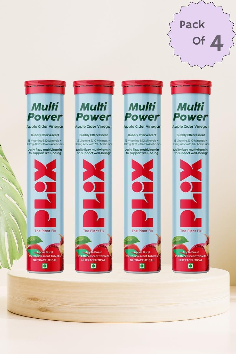 Plix MultiPower Multivitamin & ACV Tablets Apple Burst, Pack of 4