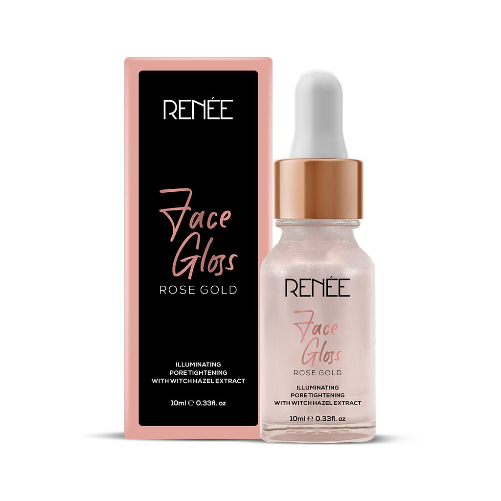 RENEE Face Gloss Highlighting Strobe Serum for Glass Skin, Hydration & Illumination, Paraben-Free, Hyaluronic Acid, Vegan, Lightweight, Non-Greasy Hydrating Serum for Radiant, Dewy Skin - Rose Gold