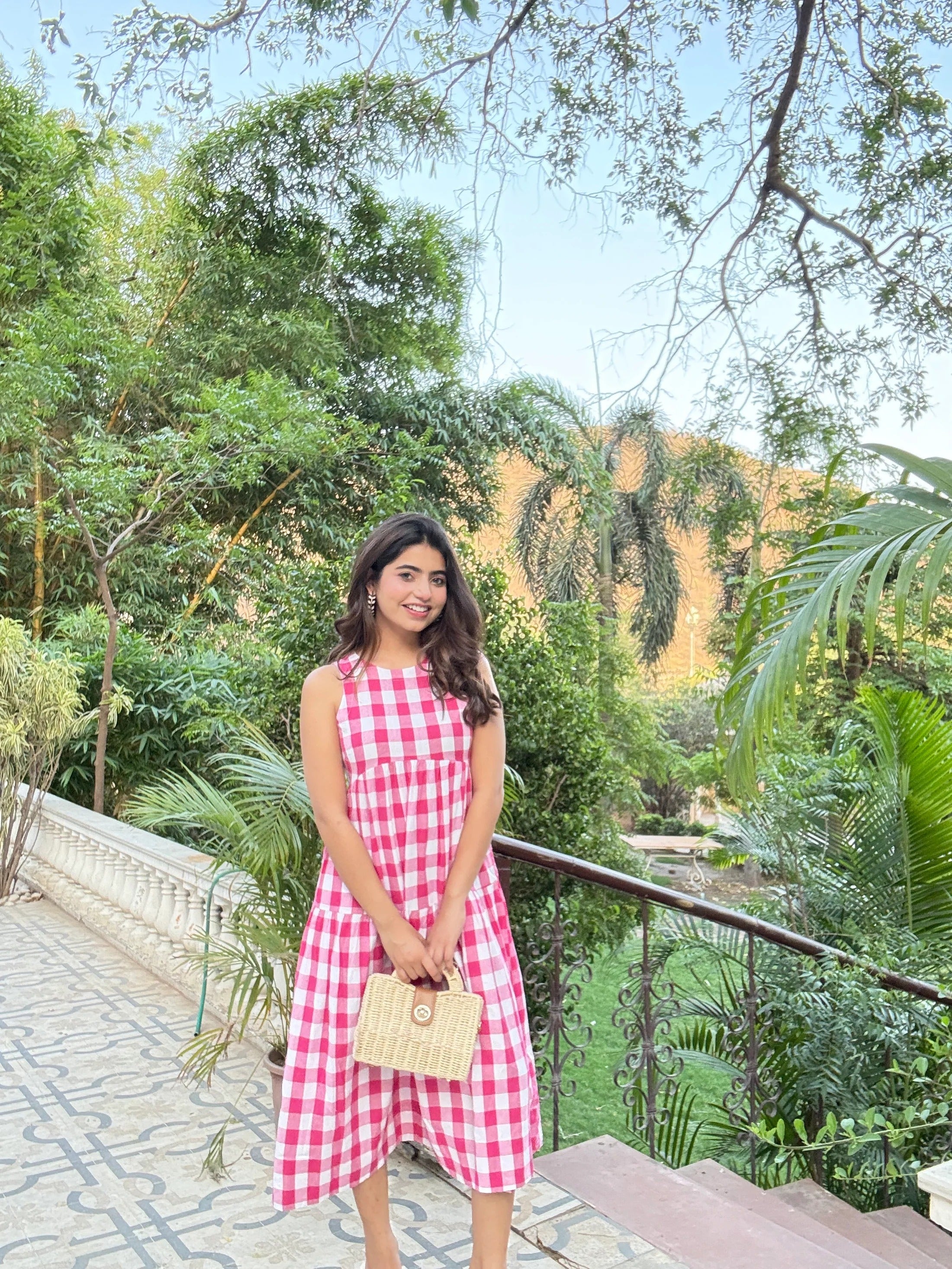 Sugnaa Classic A-Line Gingham Dress - Pink