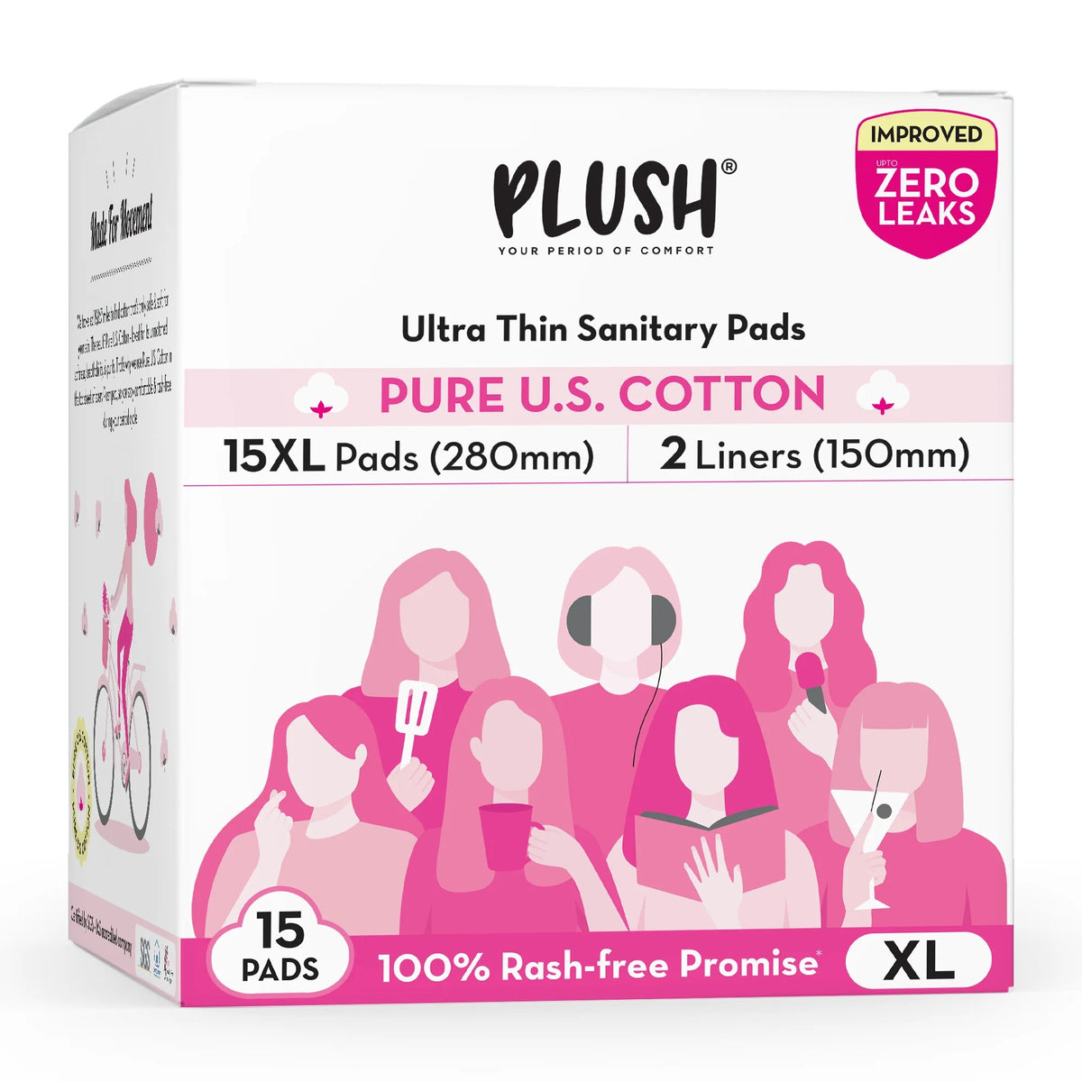 Plush Ultra-Thin Extra Large Sanitary Pads for Women 15 Pcs | For Light-Medium Flow | 2 Panty Liners