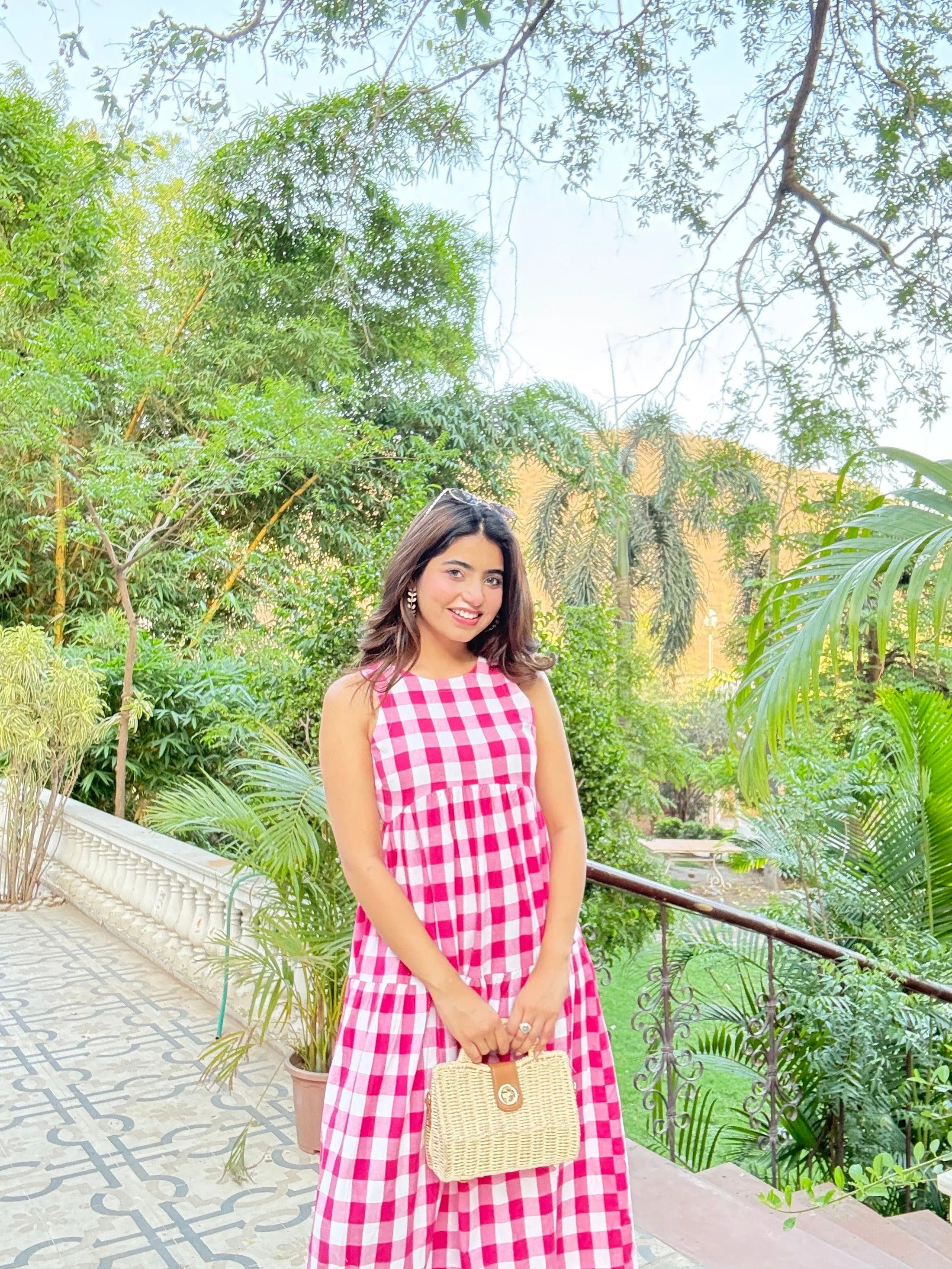 Sugnaa Classic A-Line Gingham Dress - Pink