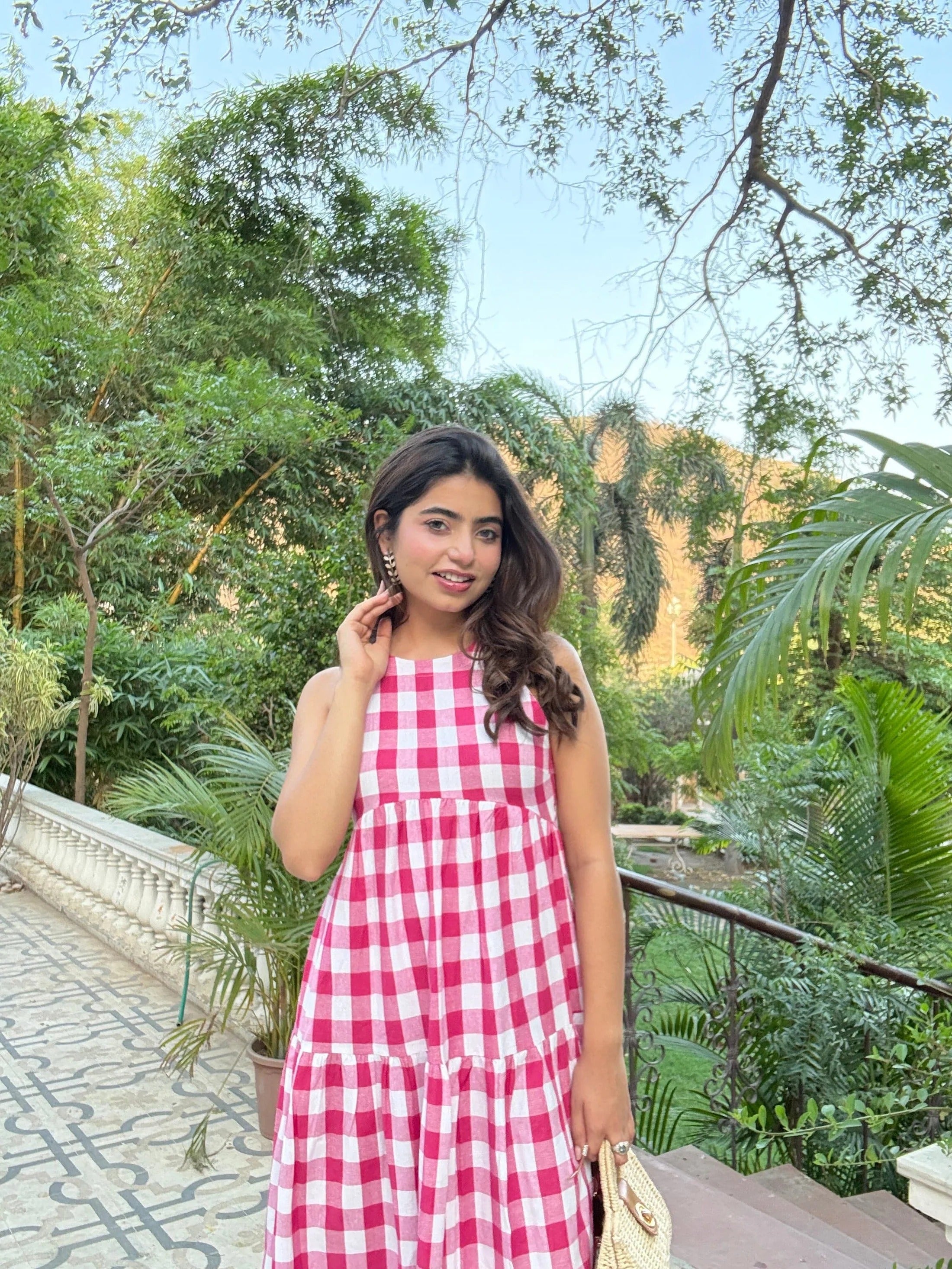 Sugnaa Classic A-Line Gingham Dress - Pink