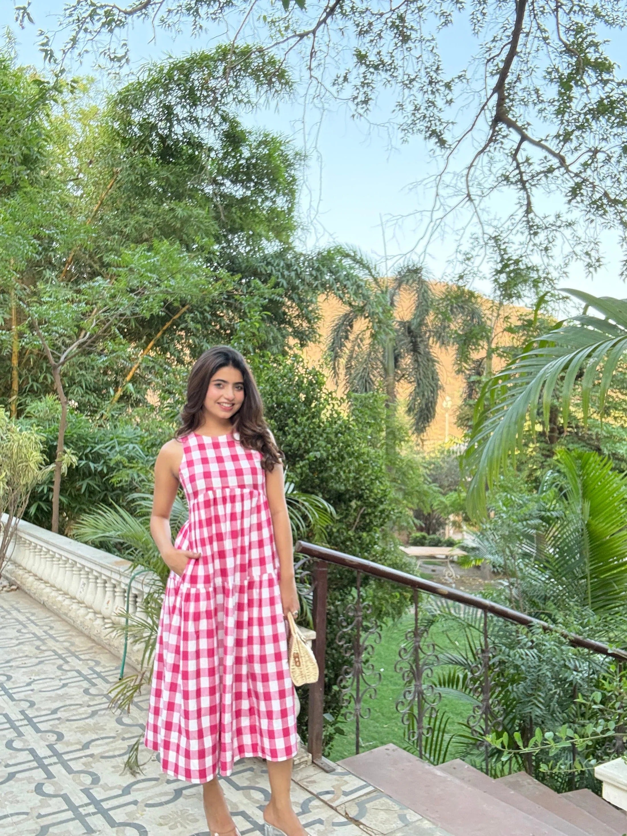 Sugnaa Classic A-Line Gingham Dress - Pink