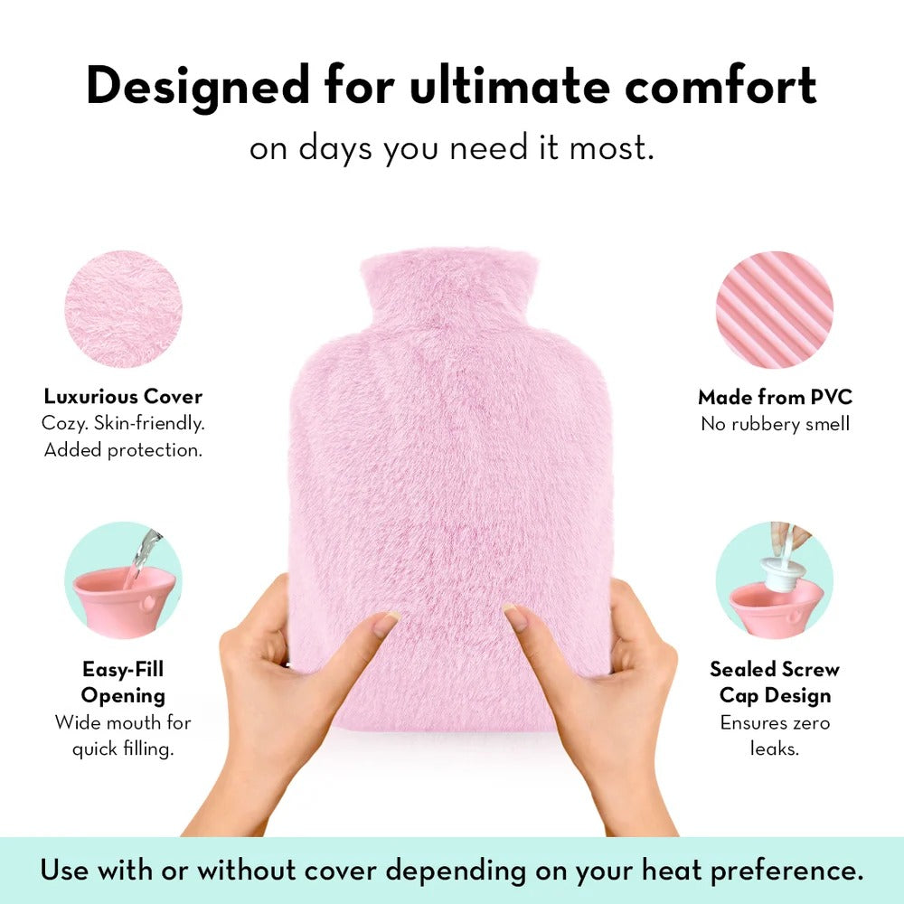 Plush Cuddle Buddy Hot Water Bag for Period Cramps & Muscle Pain With Soft Fur Cover