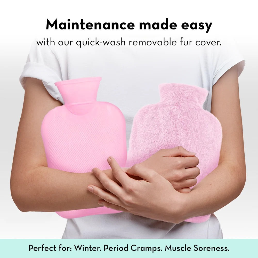 Plush Cuddle Buddy Hot Water Bag for Period Cramps & Muscle Pain With Soft Fur Cover