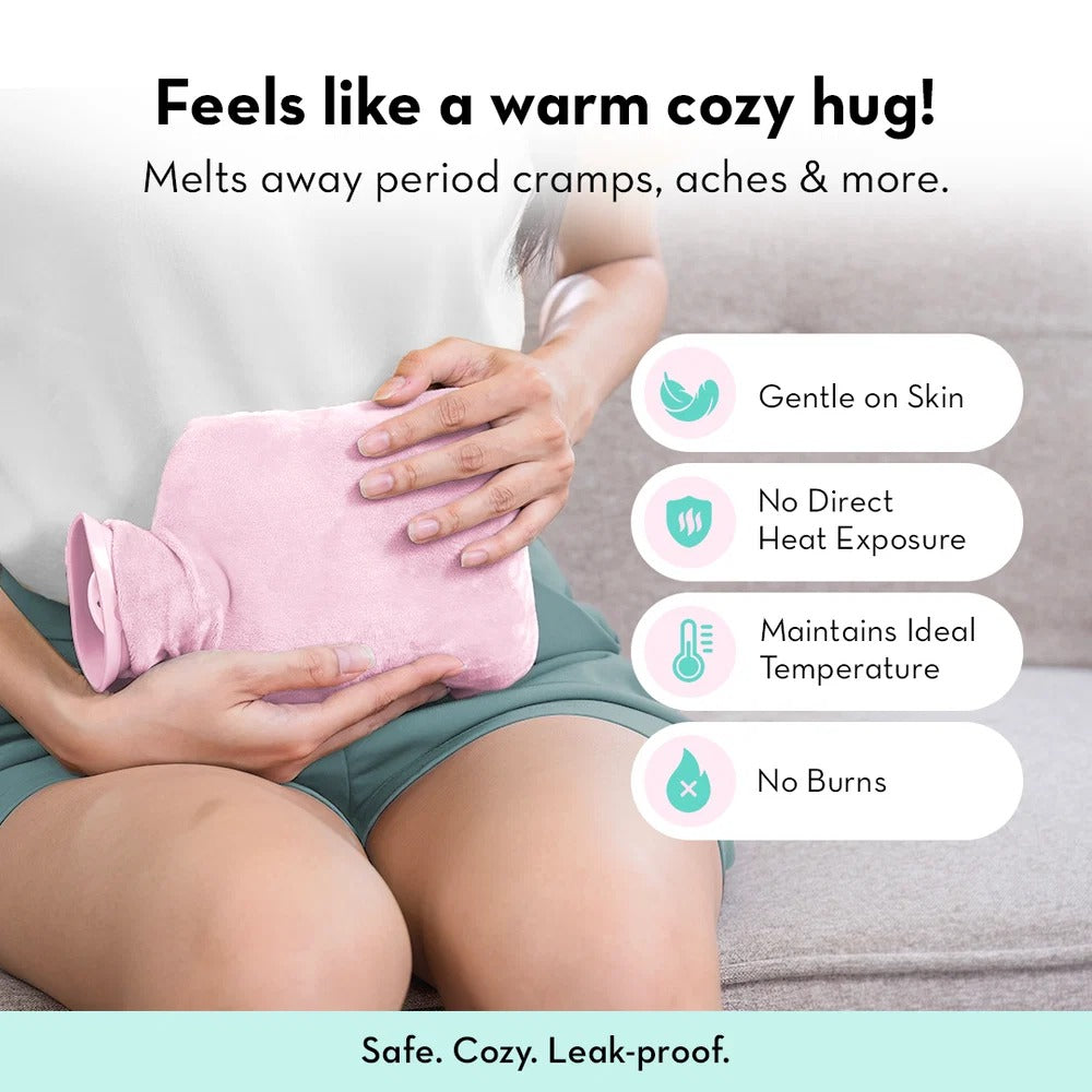 Plush Cuddle Buddy Hot Water Bag for Period Cramps & Muscle Pain With Soft Fur Cover