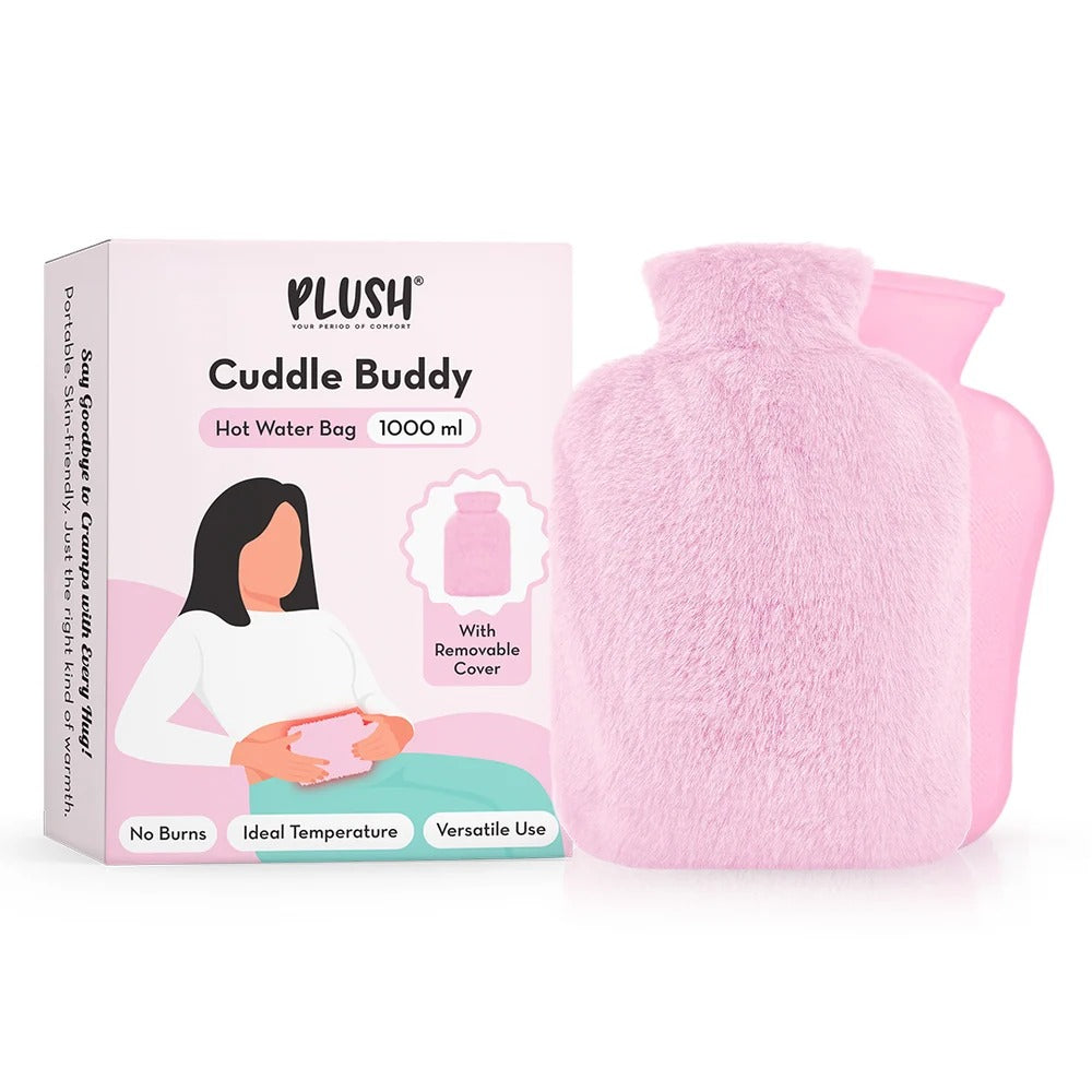 Plush Cuddle Buddy Hot Water Bag for Period Cramps & Muscle Pain With Soft Fur Cover
