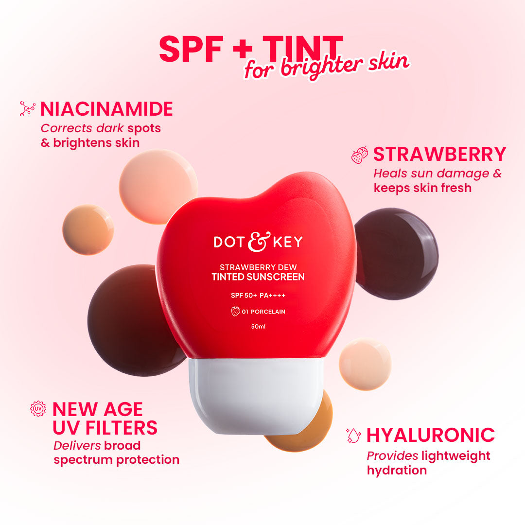 Dot & Key Strawberry Dew Tinted Sunscreen, In-Vivo Tested SPF 50+ PA++++