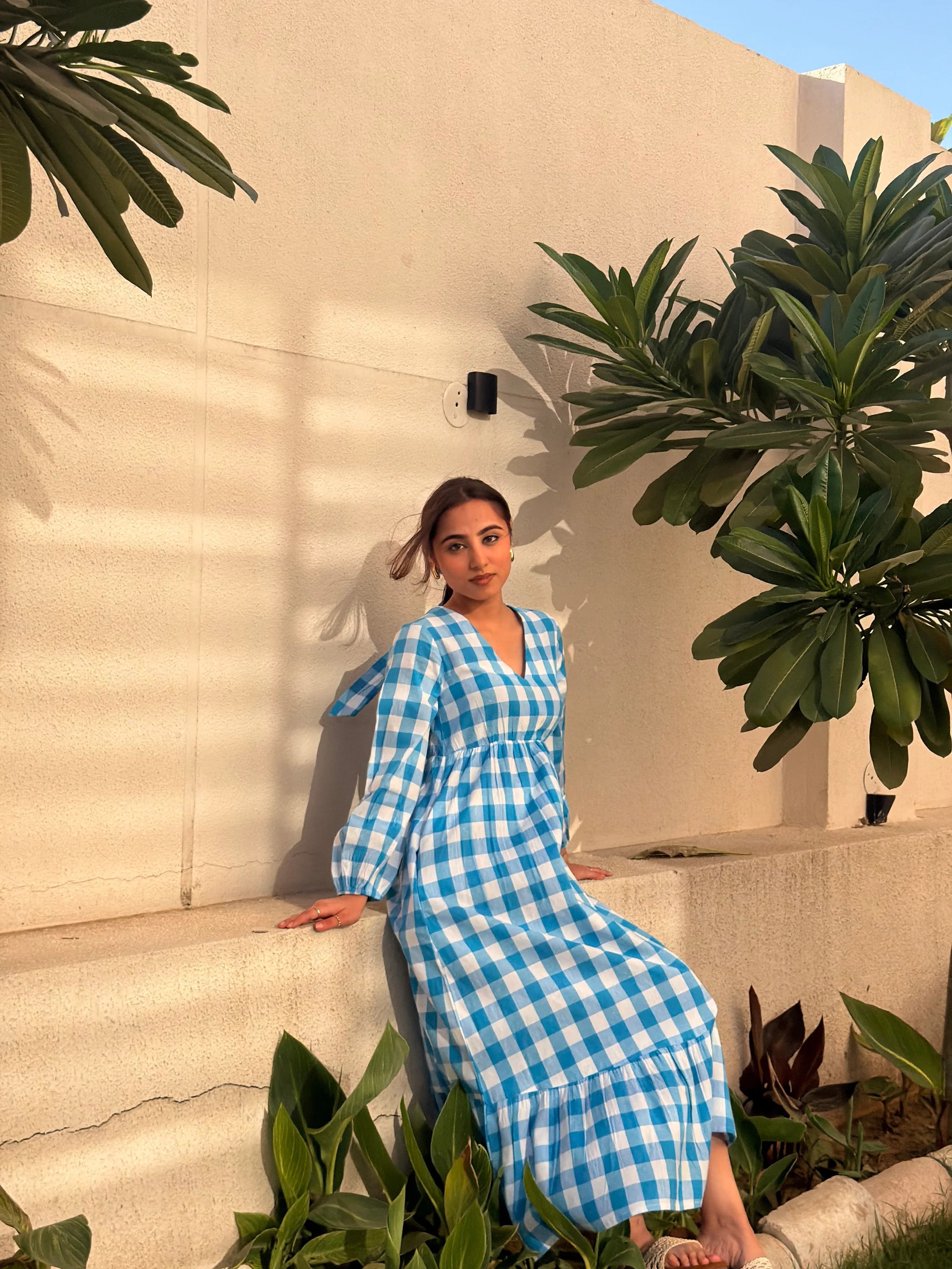 Sugnaa Gingham Full Dress - Blue