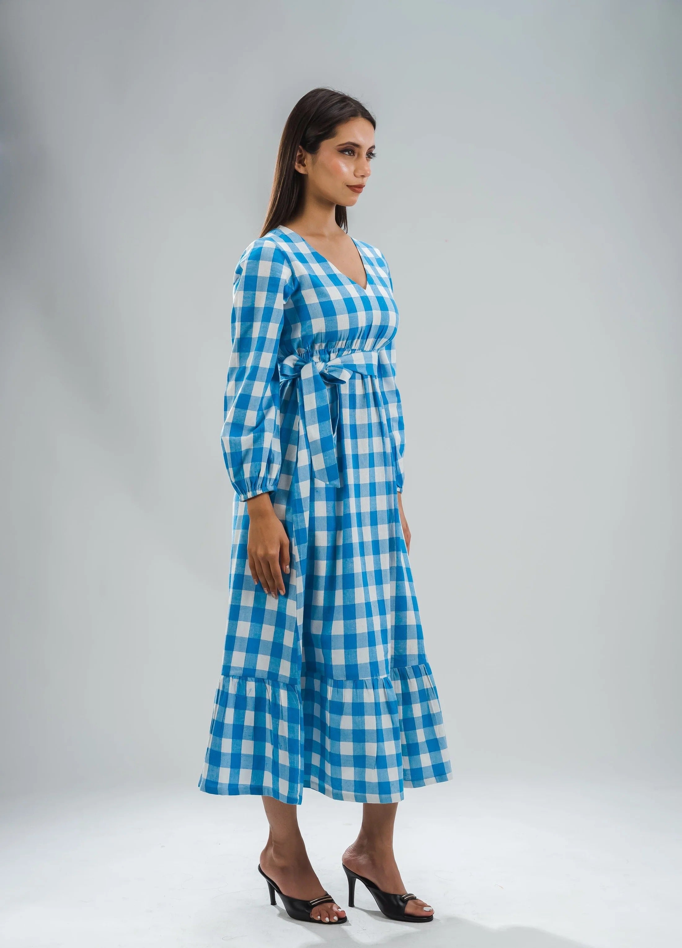 Sugnaa Gingham Full Dress - Blue