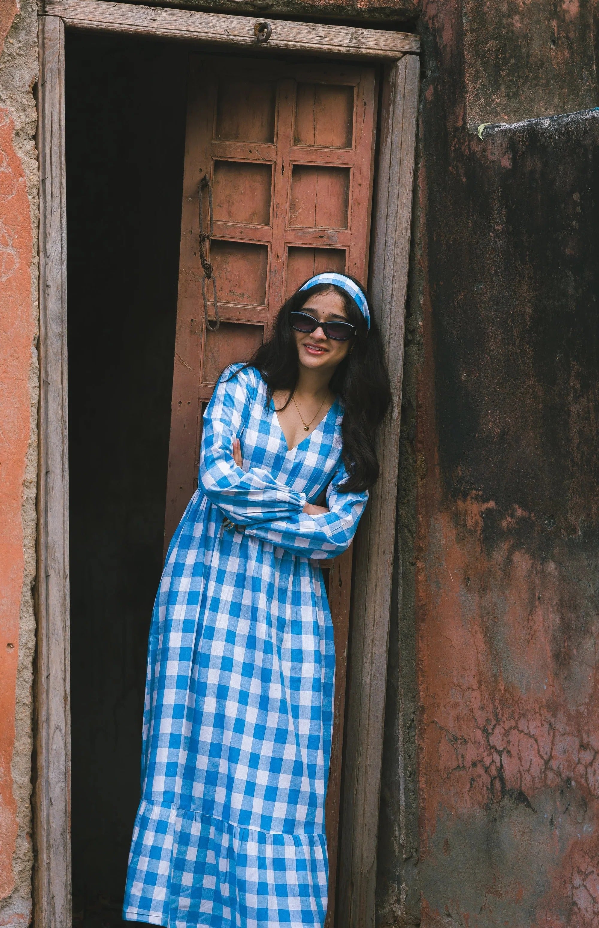 Sugnaa Gingham Full Dress - Blue
