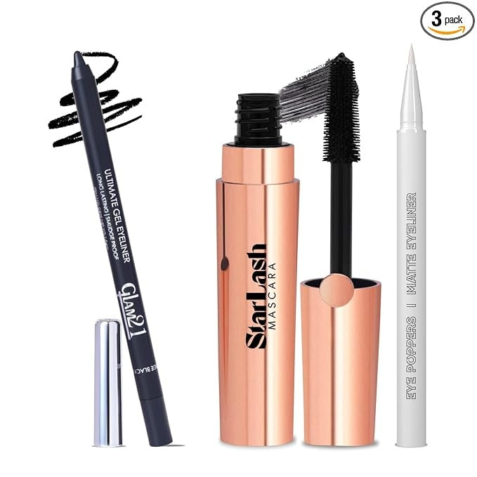 Glam21 Eye Makeup Combo - Star Lash + Gel Kajal + Eyeliner
