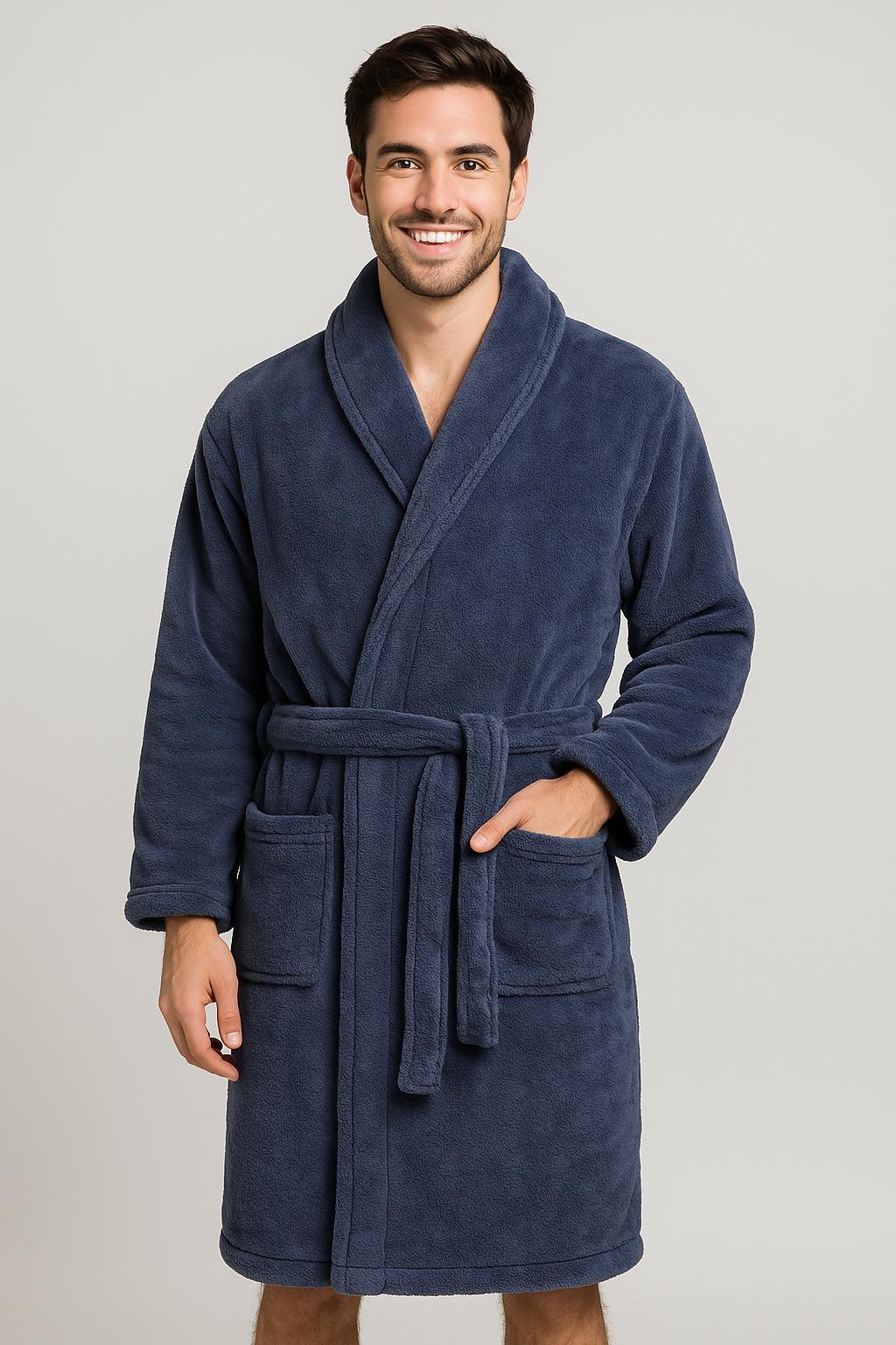 Personal Touch Feel Me Microfiber Bath Robes - Dark Blue