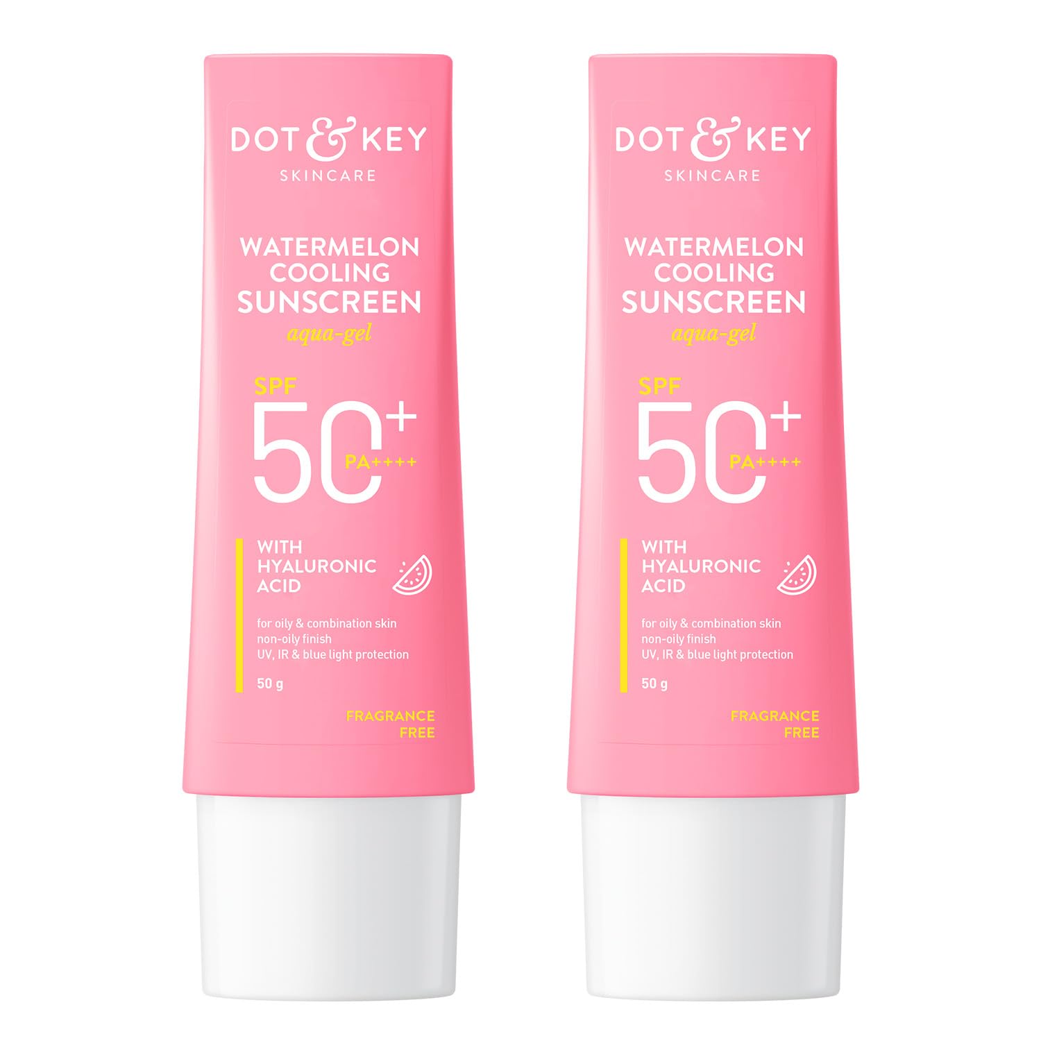 Dot & Key Watermelon Hyaluronic Cooling Sunscreen SPF 50 PA+++ Combo (Pack of 2, 50gm each) | For Oily, Normal & Combination Skin | UV + Blue Light Protection | Lightweight | No White Cast