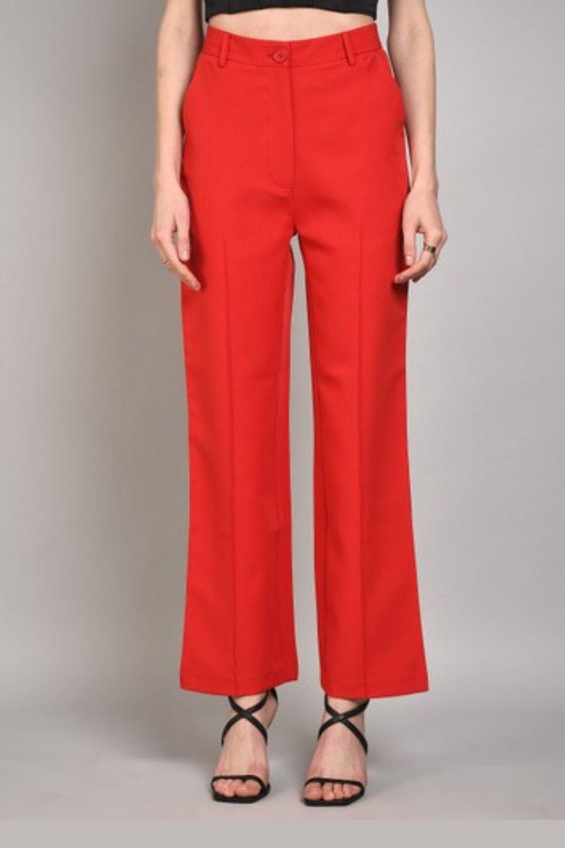 Studio OJS Red High Waisted  Straight Trouser