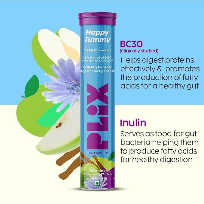 Plix Happy Tummy Pre & Probiotic Tablets (Green Apple, Pack of 1)