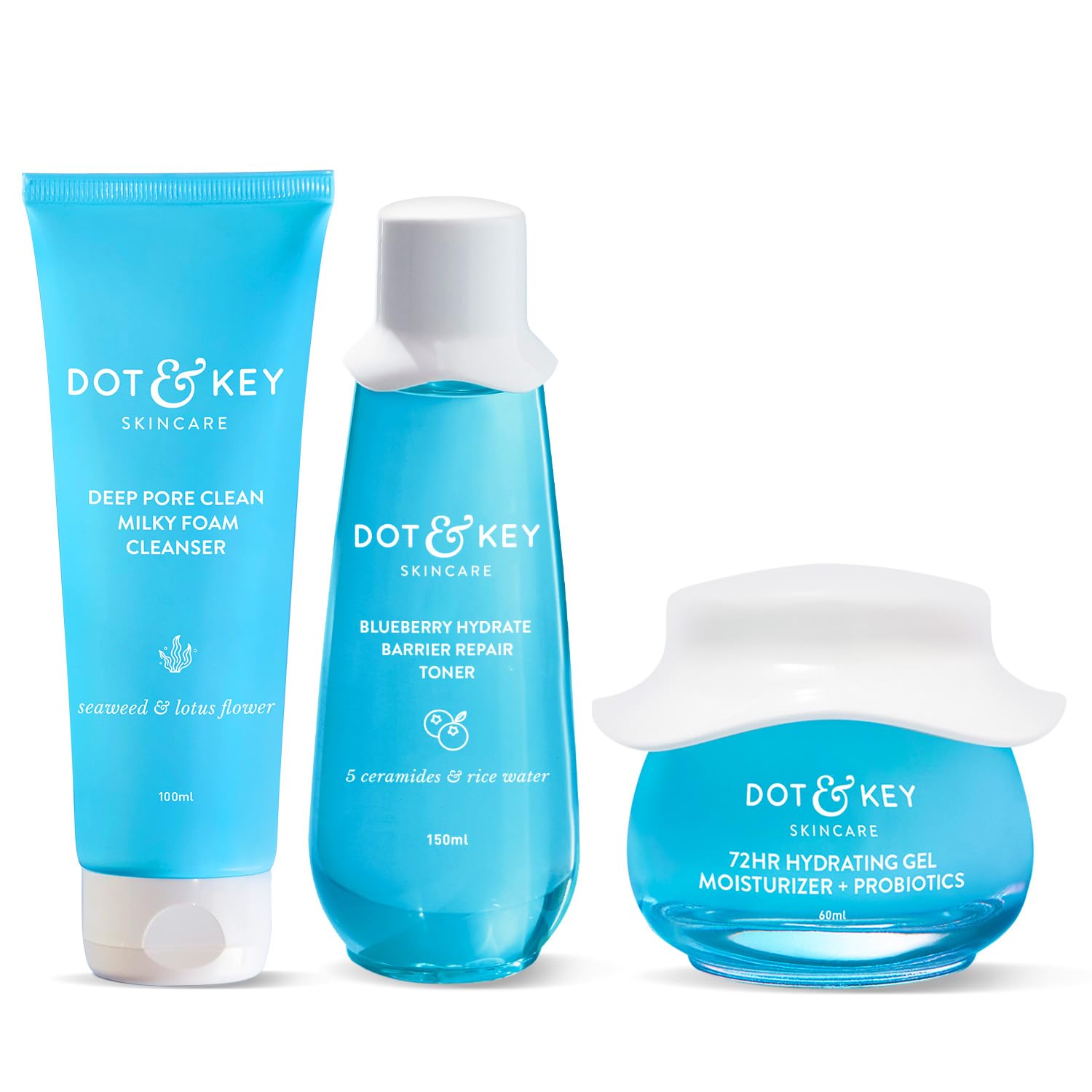 DOT & KEY Skin Hydration Ctm Kit Liquid Cleanser 100Ml, Toner 150Ml, Moisturizer 60Ml