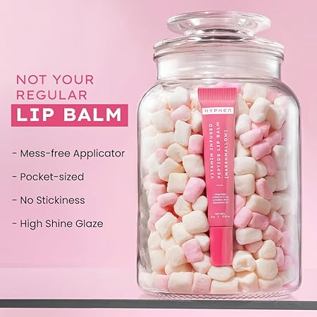 Hyphen Vitamin-Infused Peptide Tinted Lip Balm - Marshmallow | 24 Hrs Moisturization | Hydrates, Plumps & Repairs Moisture Barrier | Lip Balm for Women | Peptide Lip Balm | Chapped Lips, Glossy, Dry Lips | Vegan & Paraben Free | Natural Pink Shade - 10g