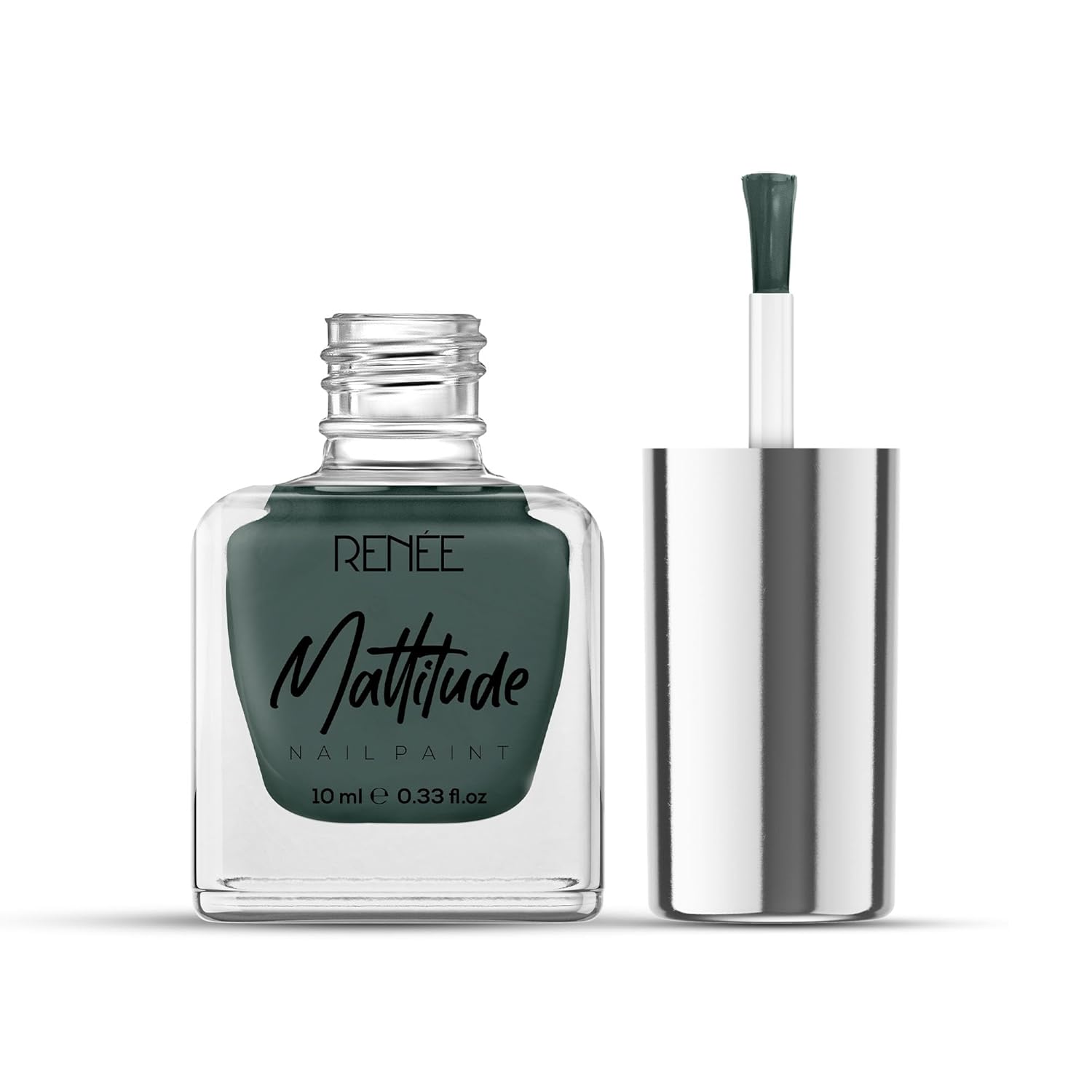 RENEE Mattitude Nail Paint- Algae Green 10ml, Quick Drying, Matte Finish, Long Lasting, Chip resisting Formula with High coverage, Acetone & Paraben Free