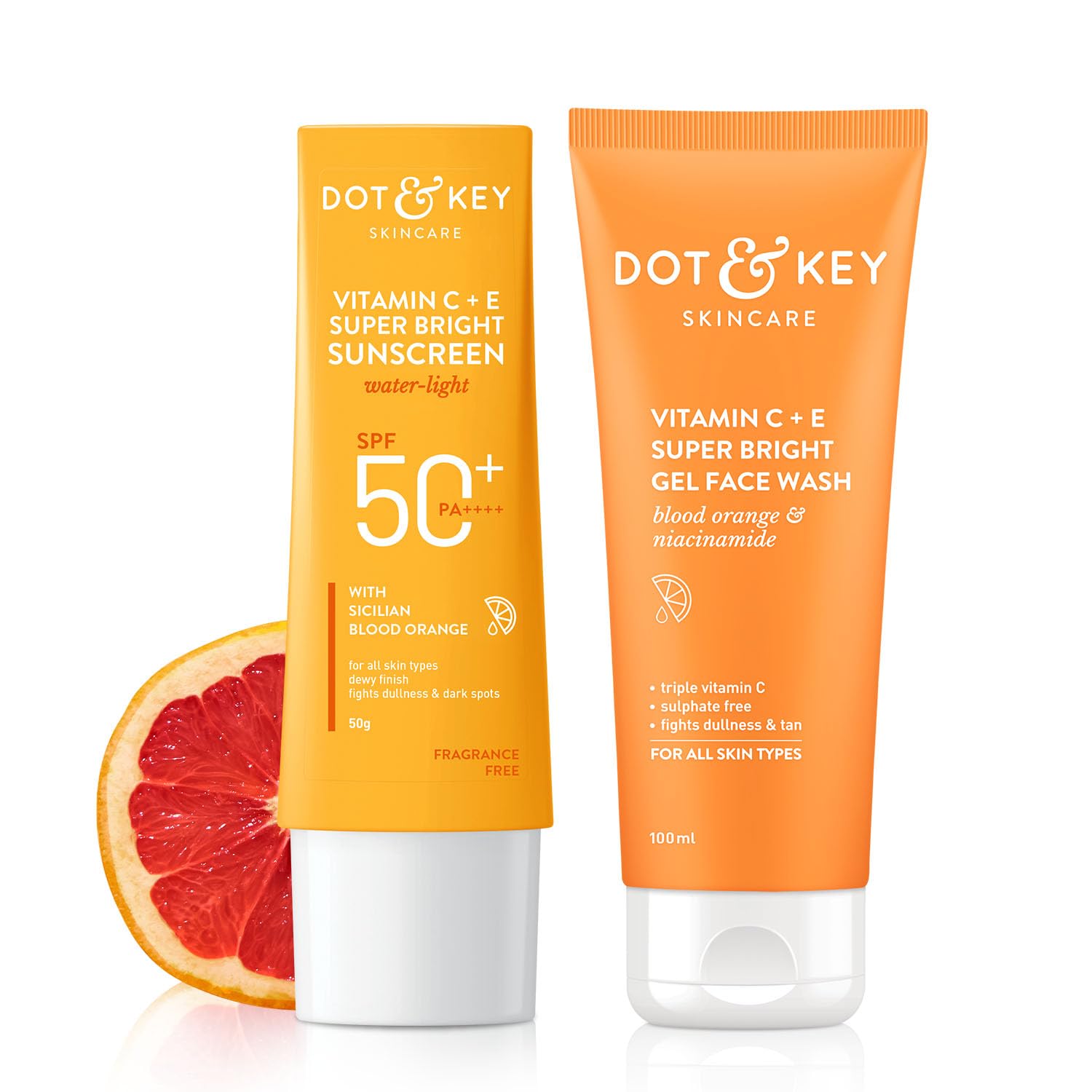 Dot & Key Vitamin C+E Super Bright Sunscreen Spf 50 Pa+++ - 50g & Dot & Key Vitamin C + E Super Bright Gel Face Wash | For Normal Skin | Skin Care Combo | For Women & Men